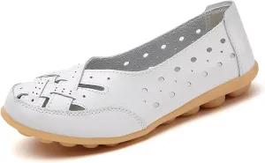 Orthopedic Loafers in Breathable Leather Owlkay Womens Casual Soft Leather Slip-On Flat Breathable Loafers Stylendy Orthopedic Loafers (White,7)
