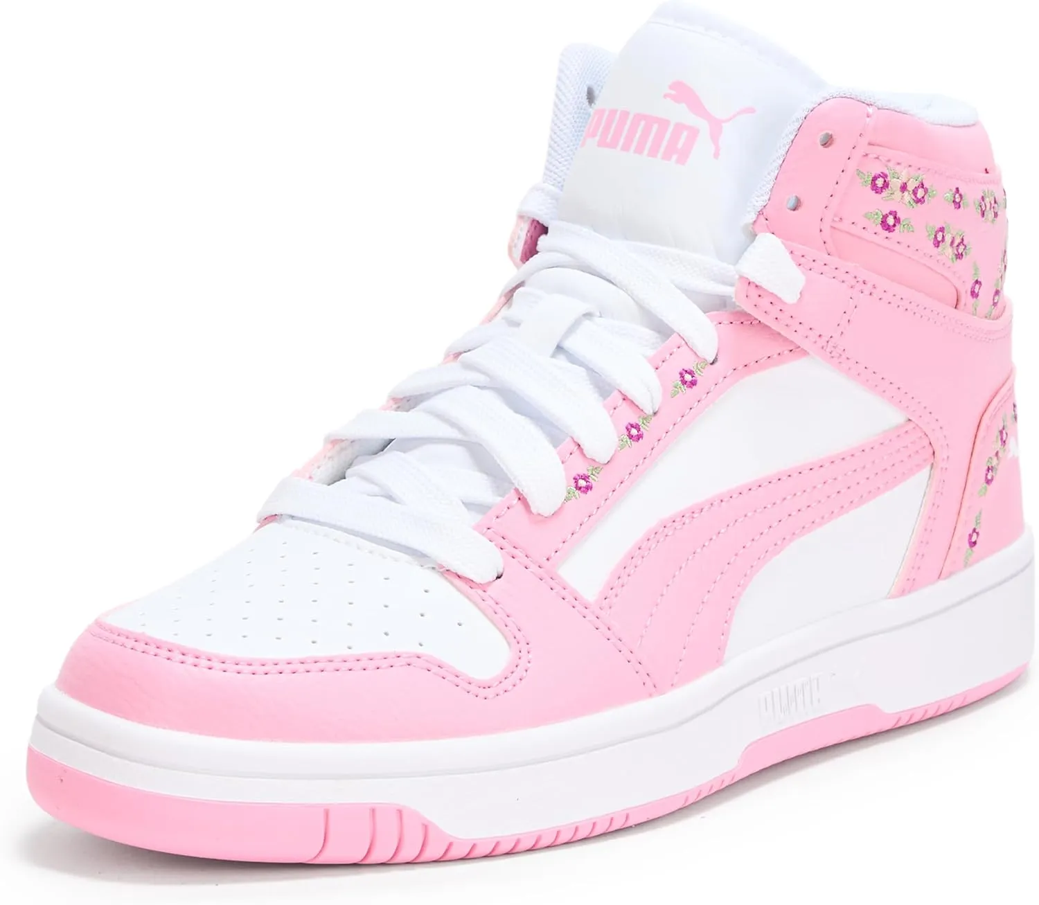 PUMA Rebound Layup Mid (Big Kid) Sneaker, White/Pink Lilac, 7 US Unisex