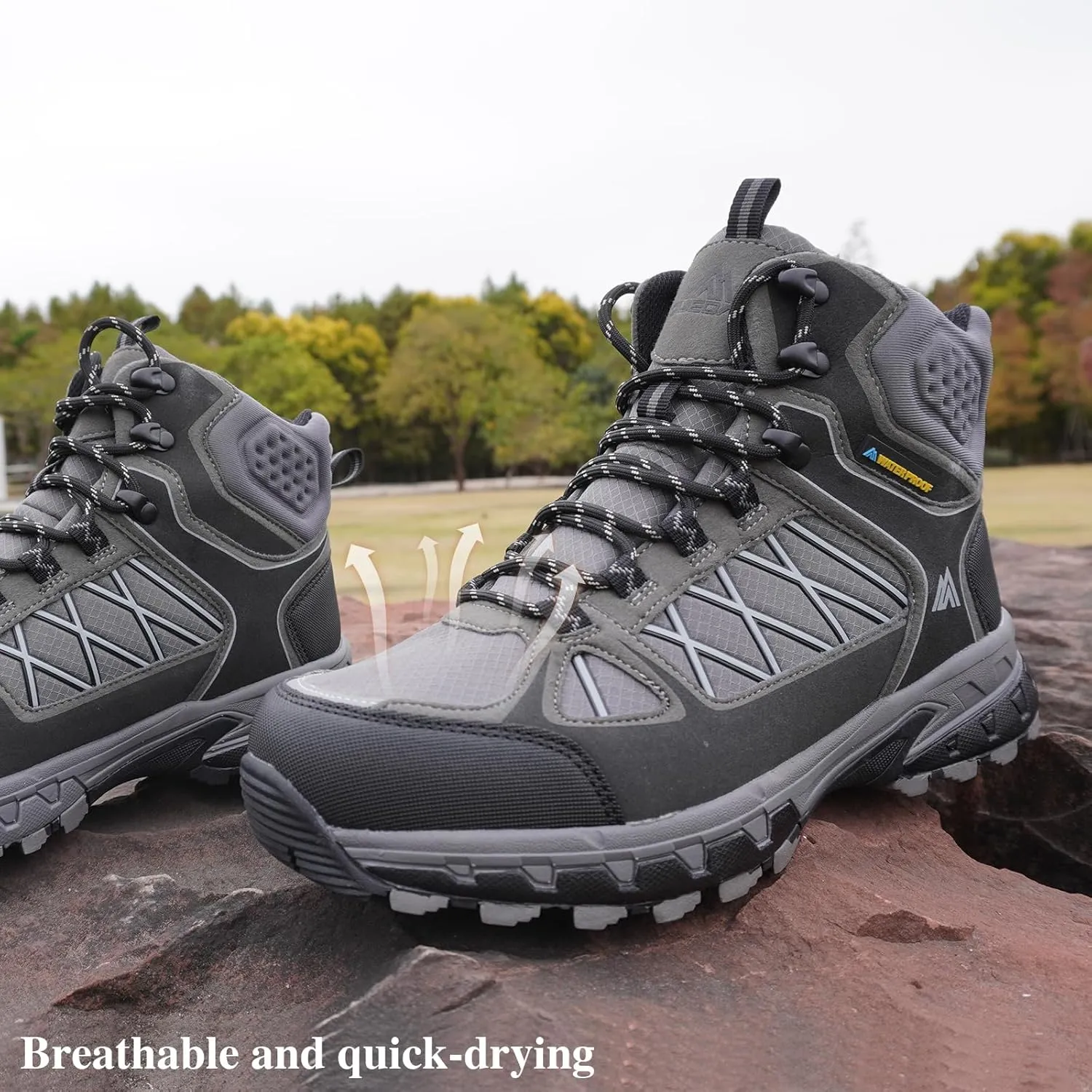 Queday Men's Hiking Boots Waterproof Outdoor Lightweight Trekking Shoes Ankle High Boots