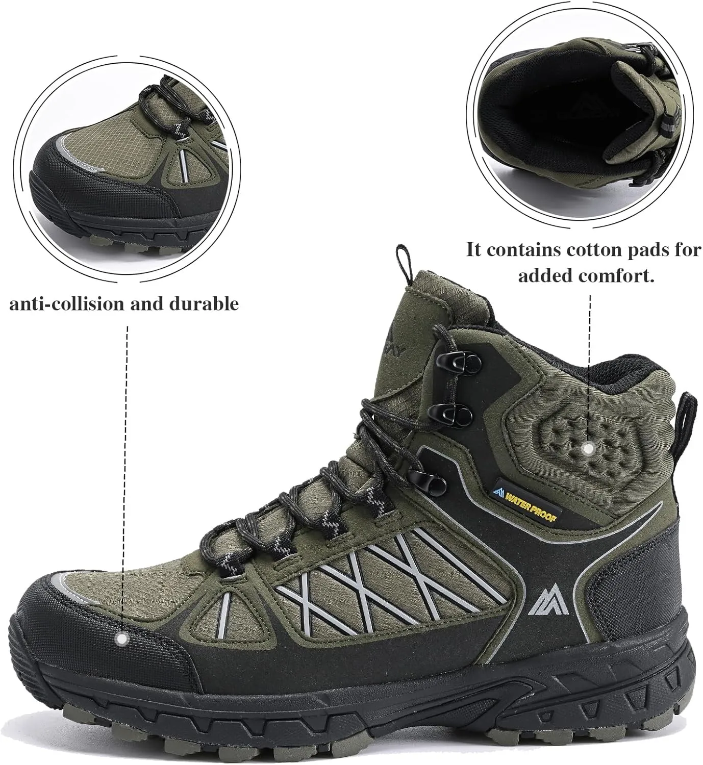 Queday Men's Hiking Boots Waterproof Outdoor Lightweight Trekking Shoes Ankle High Boots