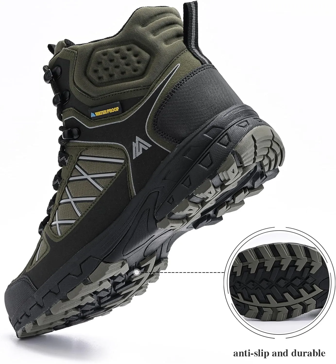 Queday Men's Hiking Boots Waterproof Outdoor Lightweight Trekking Shoes Ankle High Boots