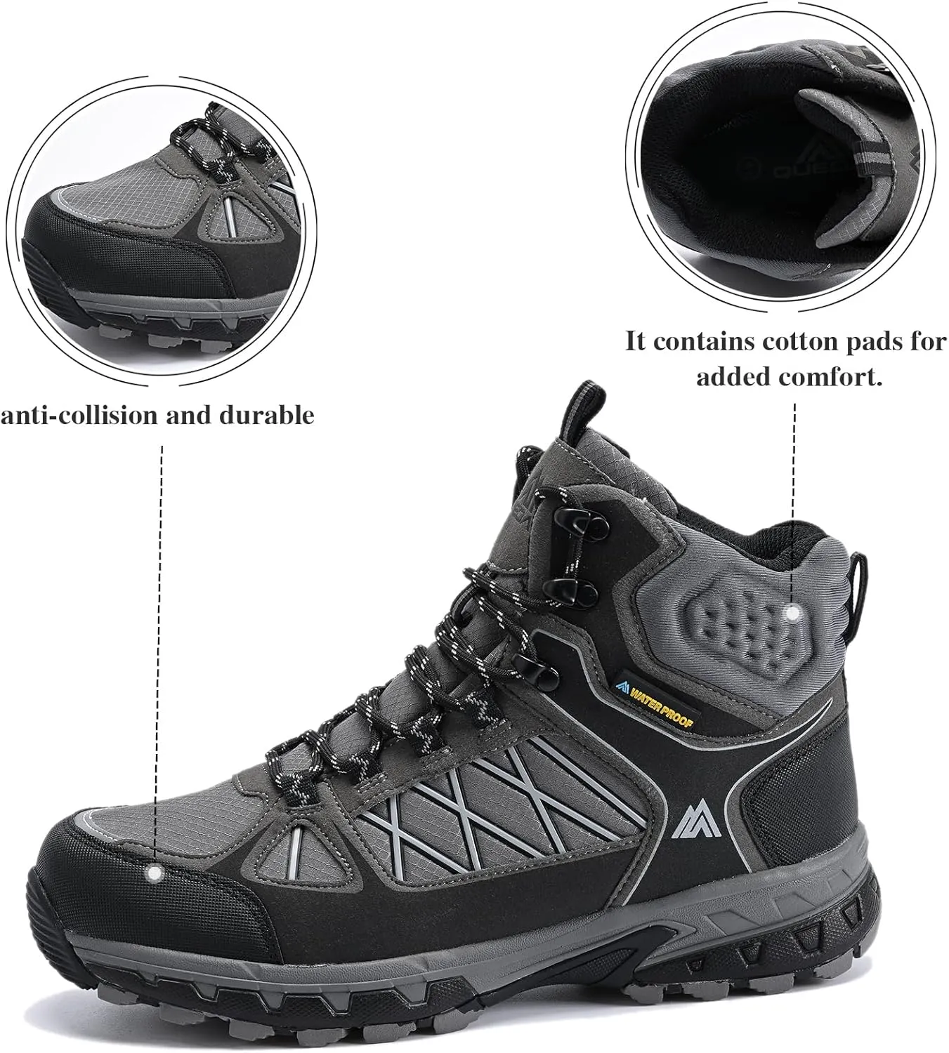 Queday Men's Hiking Boots Waterproof Outdoor Lightweight Trekking Shoes Ankle High Boots