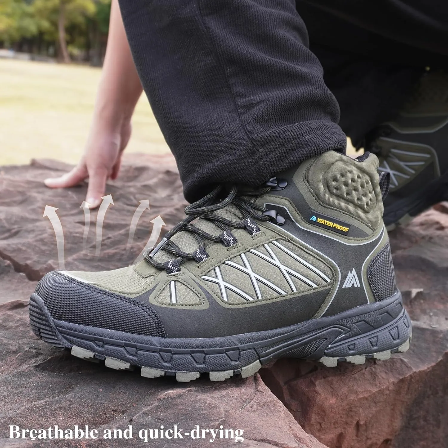 Queday Men's Hiking Boots Waterproof Outdoor Lightweight Trekking Shoes Ankle High Boots
