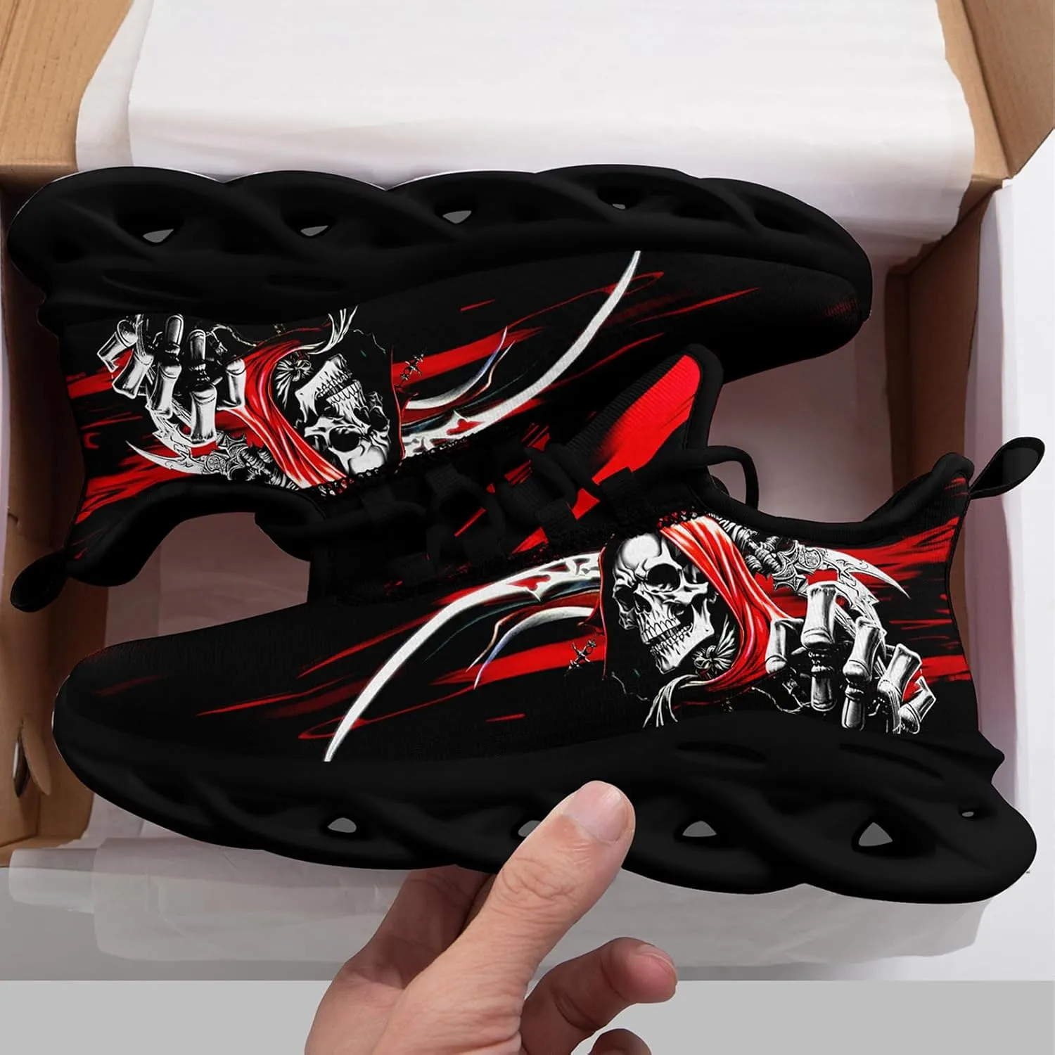 Skull Road Running Shoes for Men Women Athletic Cushioned Durable Sport Tennis Shoes Cool Scythe Cross-Training Sneakers