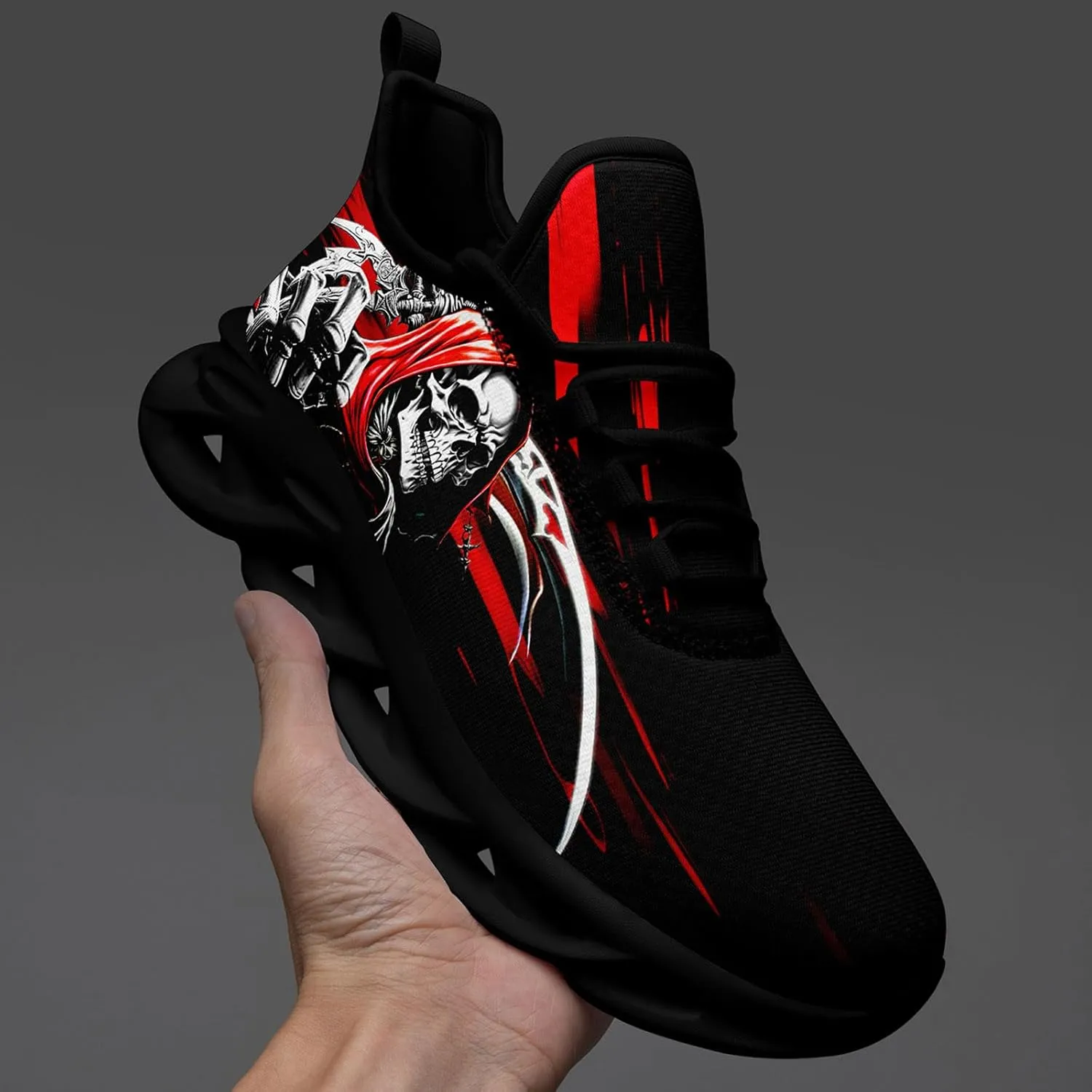 Skull Road Running Shoes for Men Women Athletic Cushioned Durable Sport Tennis Shoes Cool Scythe Cross-Training Sneakers