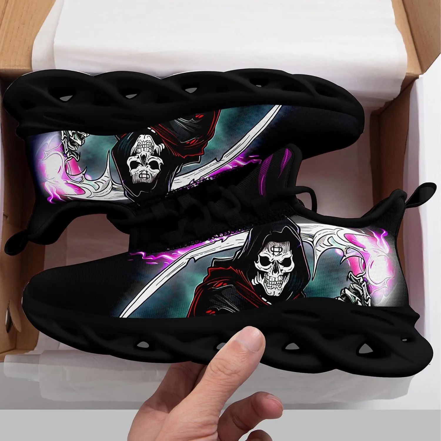Skull Road Running Shoes for Men Women Athletic Cushioned Durable Sport Tennis Shoes Cool Scythe Cross-Training Sneakers