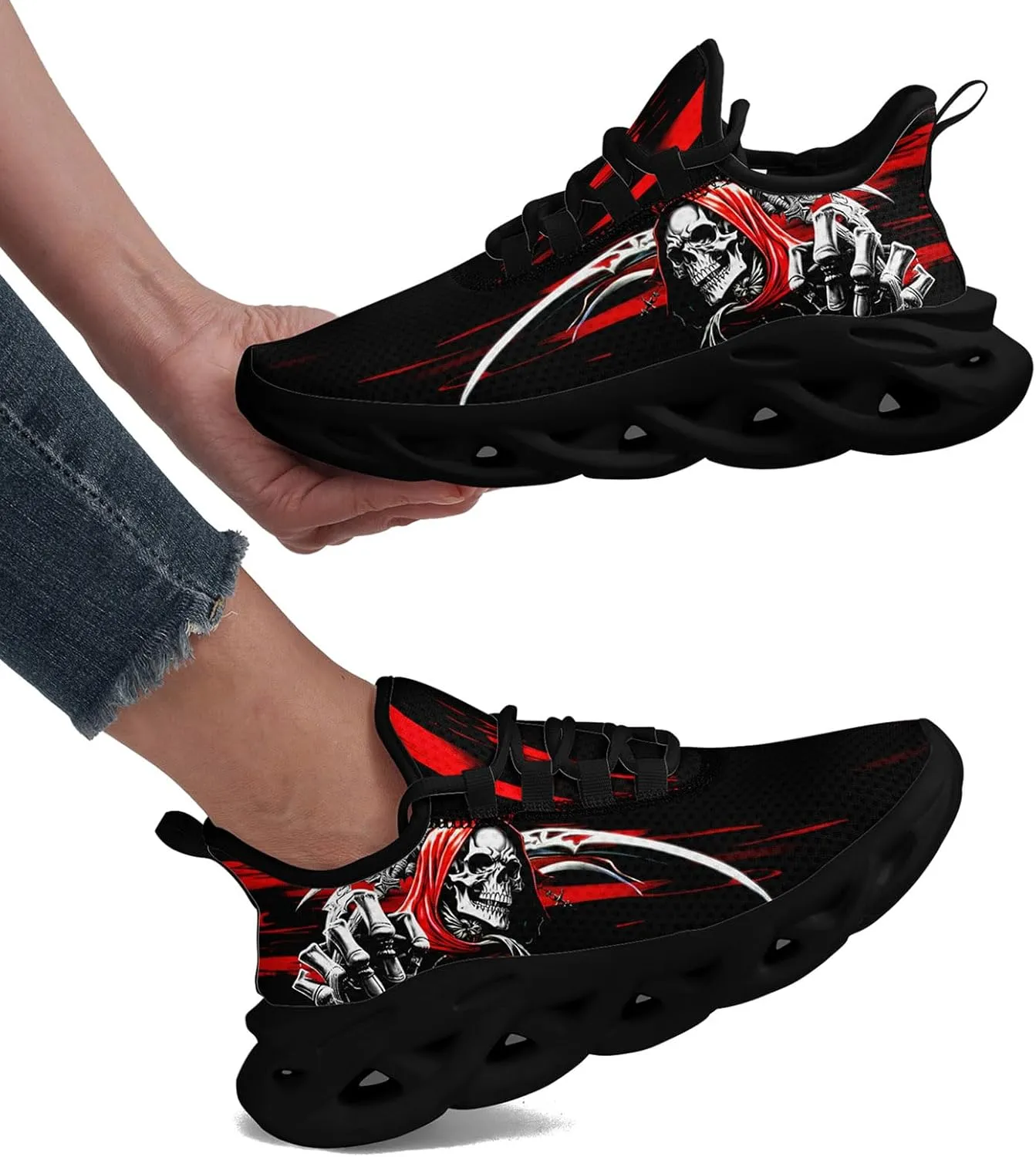 Skull Road Running Shoes for Men Women Athletic Cushioned Durable Sport Tennis Shoes Cool Scythe Cross-Training Sneakers