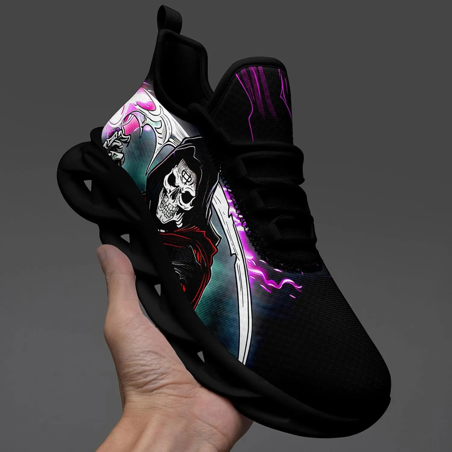 Skull Road Running Shoes for Men Women Athletic Cushioned Durable Sport Tennis Shoes Cool Scythe Cross-Training Sneakers
