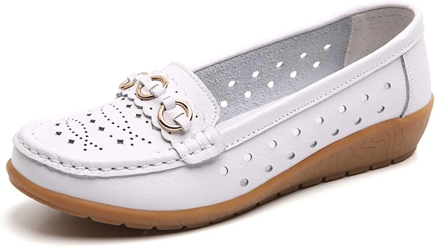 Slip On Work Flat Womens Walking Flat Loafer Slip On Leather Loafer Comfortable Shoes Outdoor Driving Hollow Out