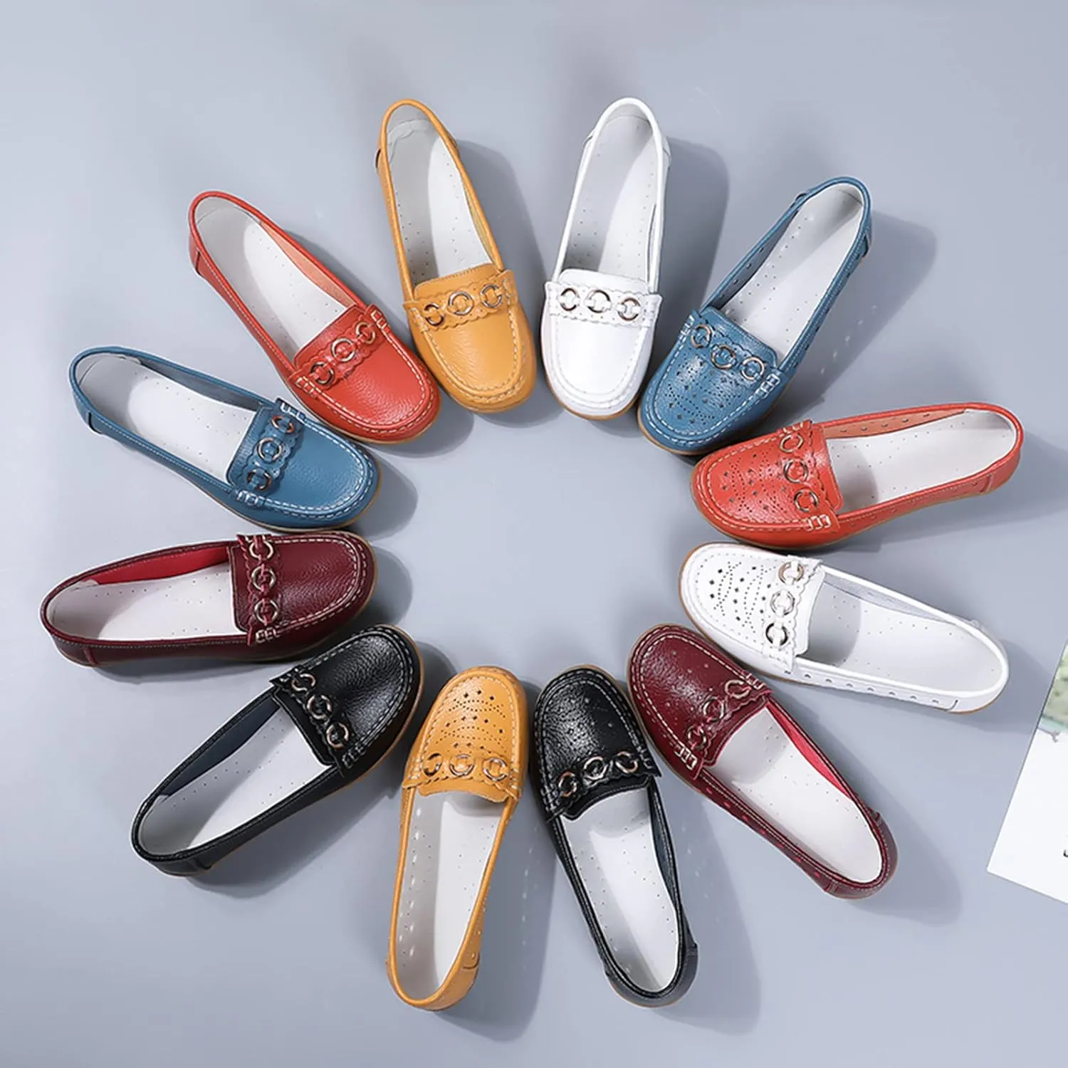 Slip On Work Flat Womens Walking Flat Loafer Slip On Leather Loafer Comfortable Shoes Outdoor Driving Hollow Out