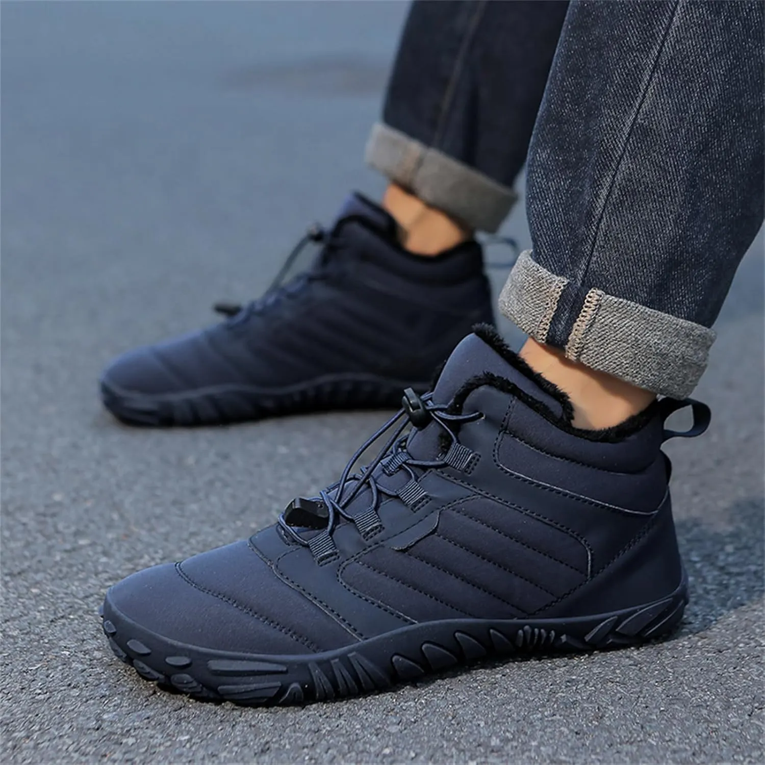 Snow Boots for Women Waterproof Comfortable Hiking Shoes Non Slip Wide Toe Box Sneakers Zero Drop Running Shoes Barefoot Boot Winter Snow Booties Faux Leather Fur Warm Boots Outdoor Running Shoe