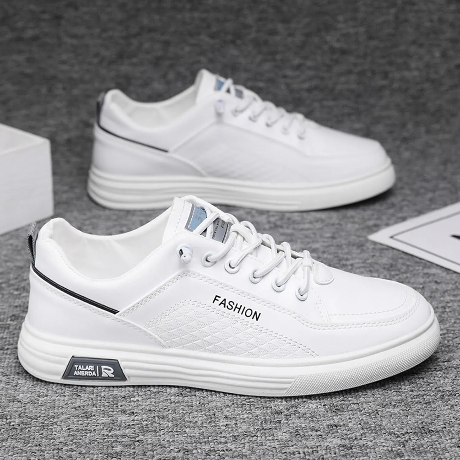 Tennis Walking Shoes Men's Fashion Round Toe Lace Up Leather White Shoes Casual Comfortable Breathable Sneakers