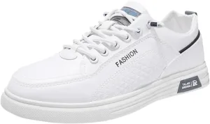 Tennis Walking Shoes Men's Fashion Round Toe Lace Up Leather White Shoes Casual Comfortable Breathable Sneakers