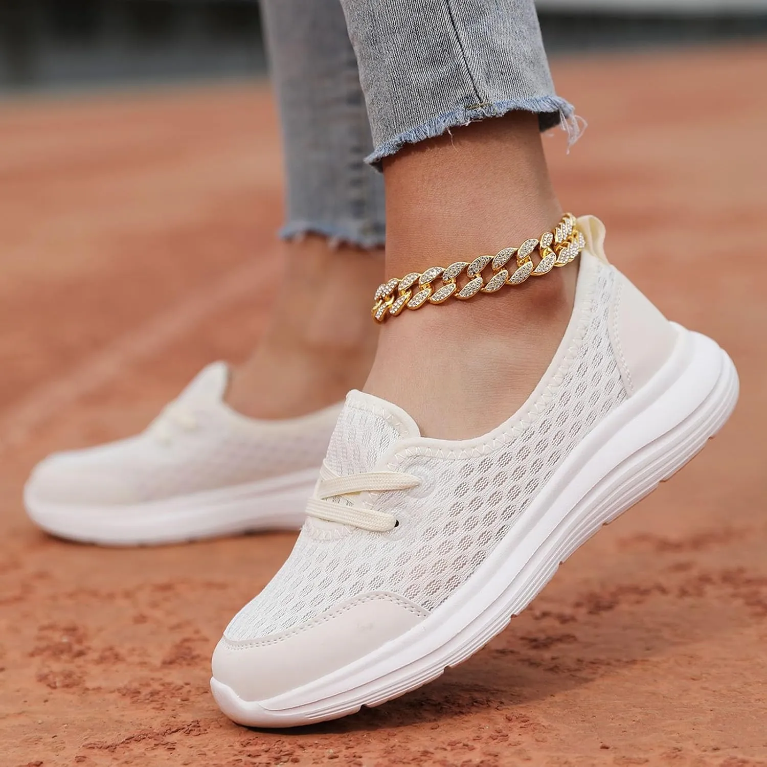 Walking Shoes for Women Breathable Mesh Casual Shoes Low Top Flat Soled Workout Shoes Slip On Cushion Shoes