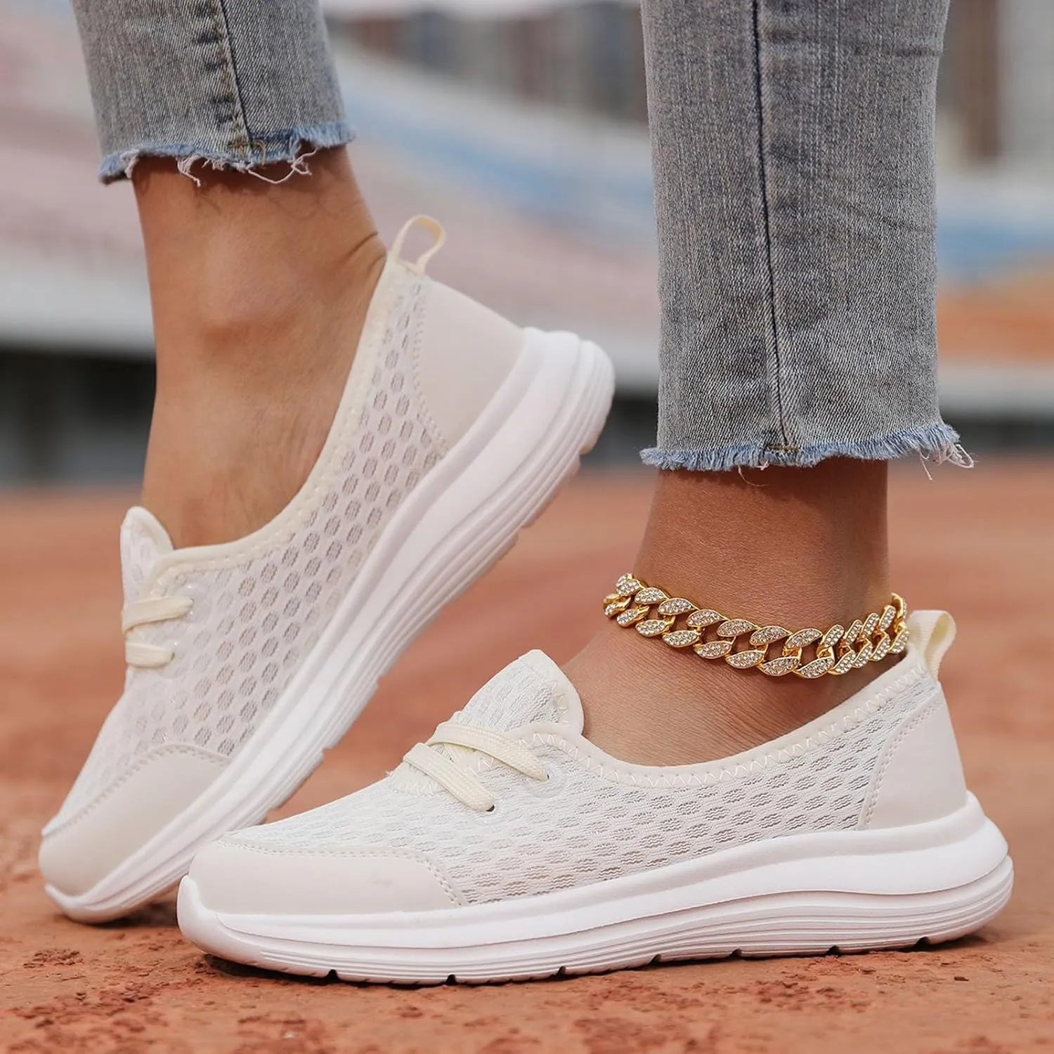 Walking Shoes for Women Breathable Mesh Casual Shoes Low Top Flat Soled Workout Shoes Slip On Cushion Shoes