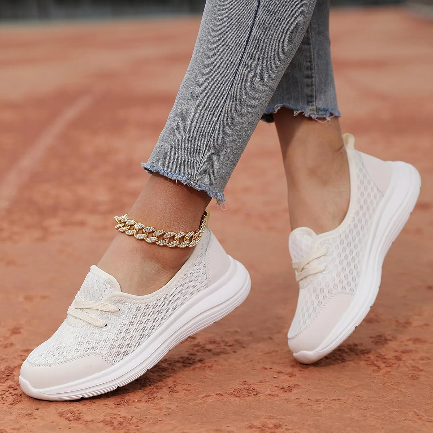 Walking Shoes for Women Breathable Mesh Casual Shoes Low Top Flat Soled Workout Shoes Slip On Cushion Shoes