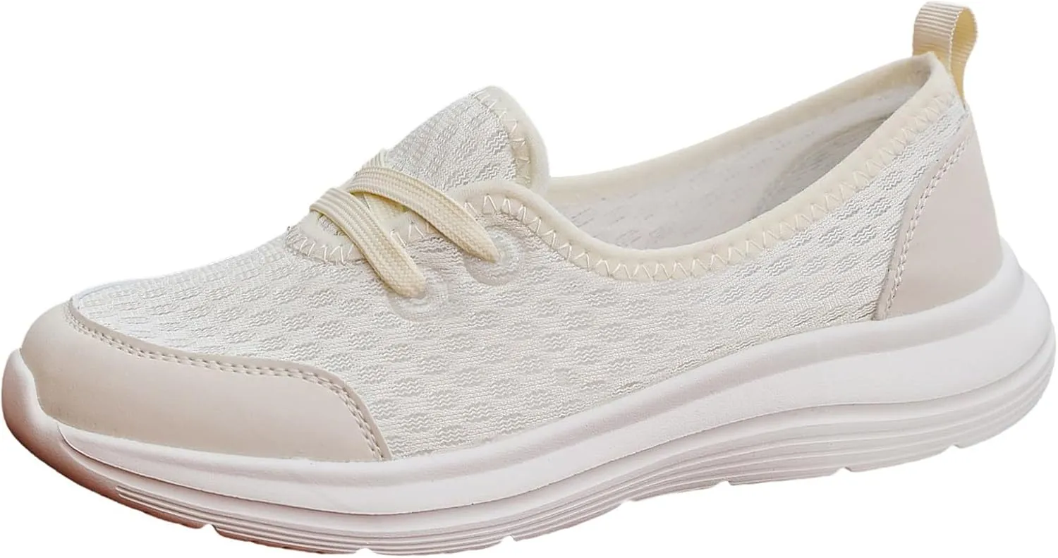 Walking Shoes for Women Breathable Mesh Casual Shoes Low Top Flat Soled Workout Shoes Slip On Cushion Shoes