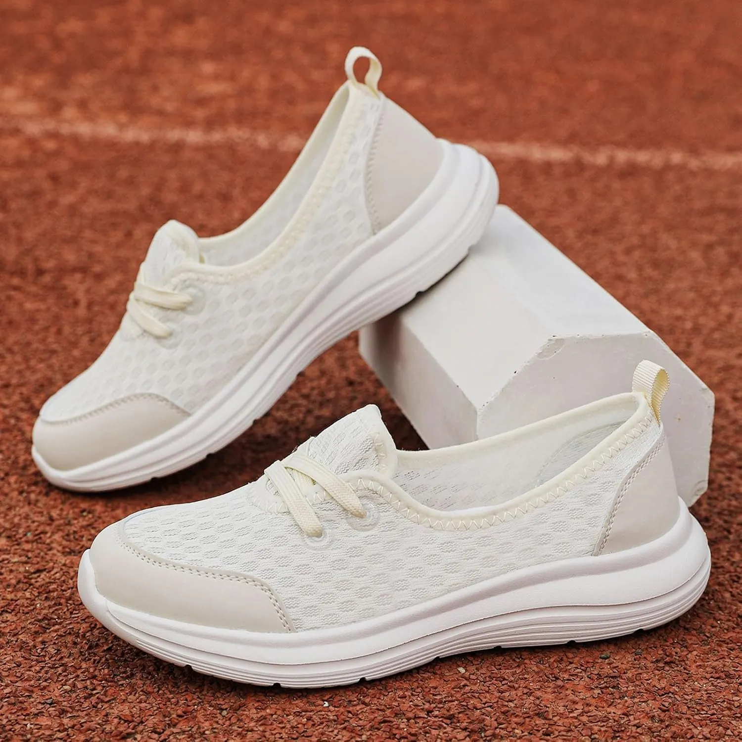 Walking Shoes for Women Breathable Mesh Casual Shoes Low Top Flat Soled Workout Shoes Slip On Cushion Shoes