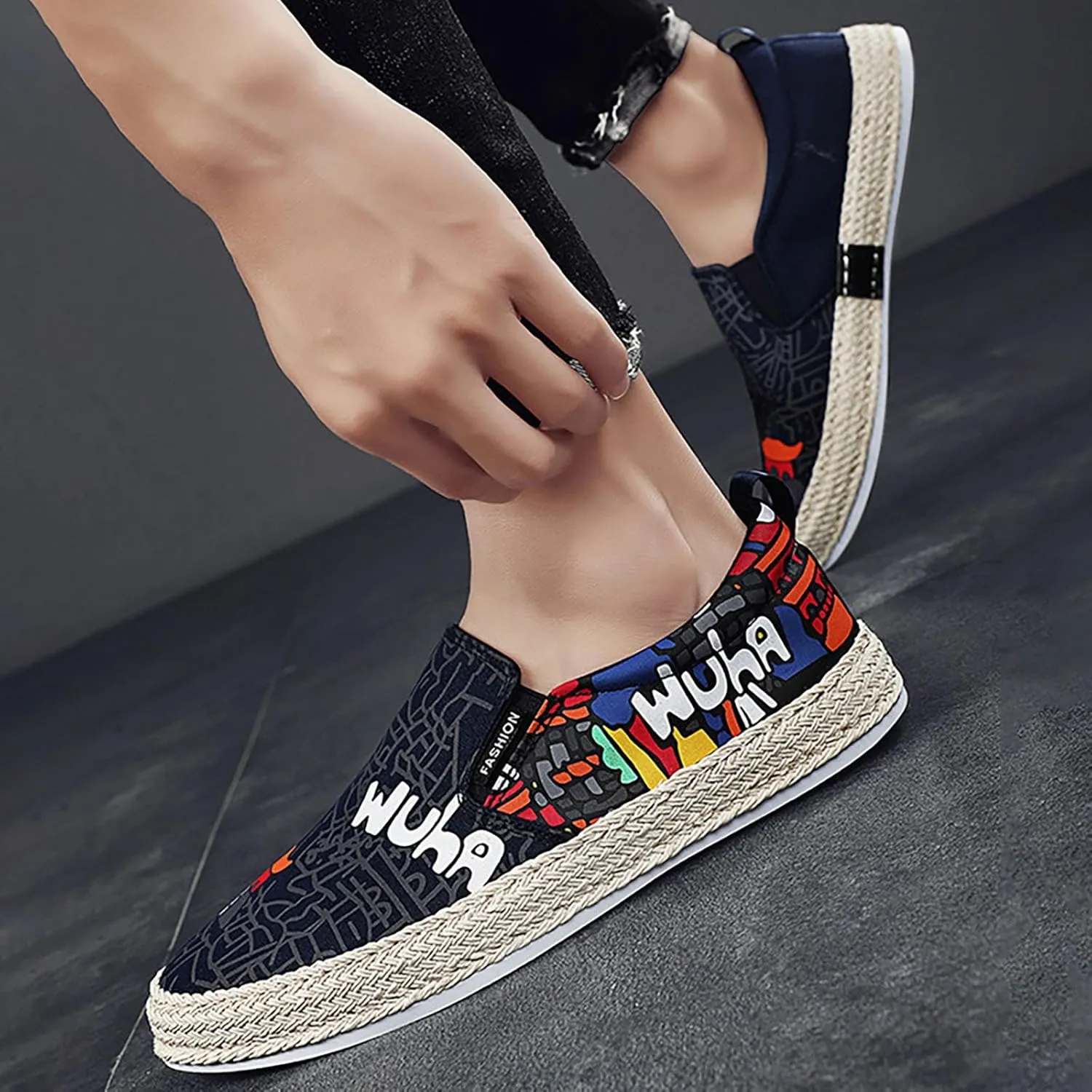 Walking Shoes Tennis Comfortable Canvas Men's Shoes Spring and Breathable Casual Flat Shoe Cover Wearing Linen Casual