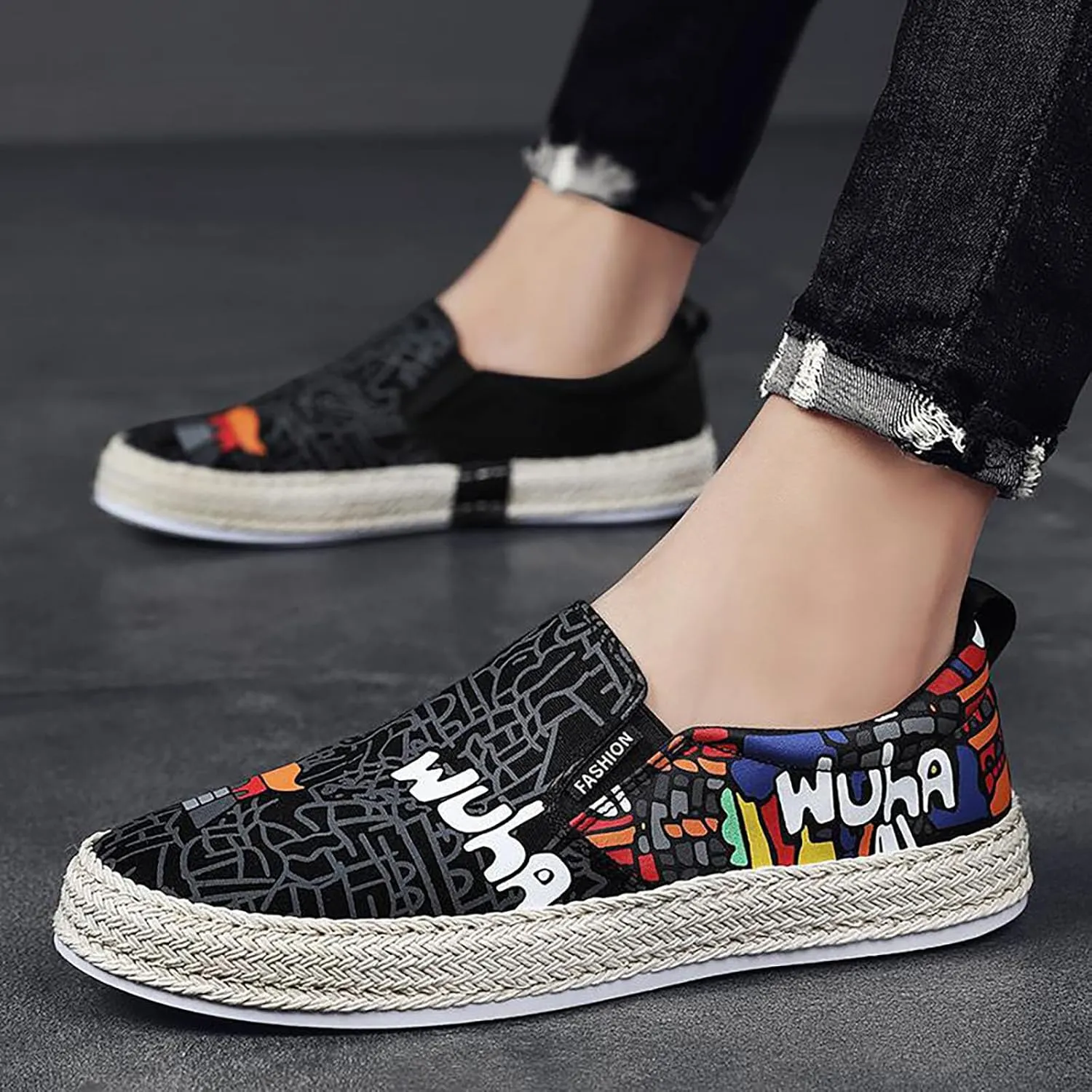 Walking Shoes Tennis Comfortable Canvas Men's Shoes Spring and Breathable Casual Flat Shoe Cover Wearing Linen Casual