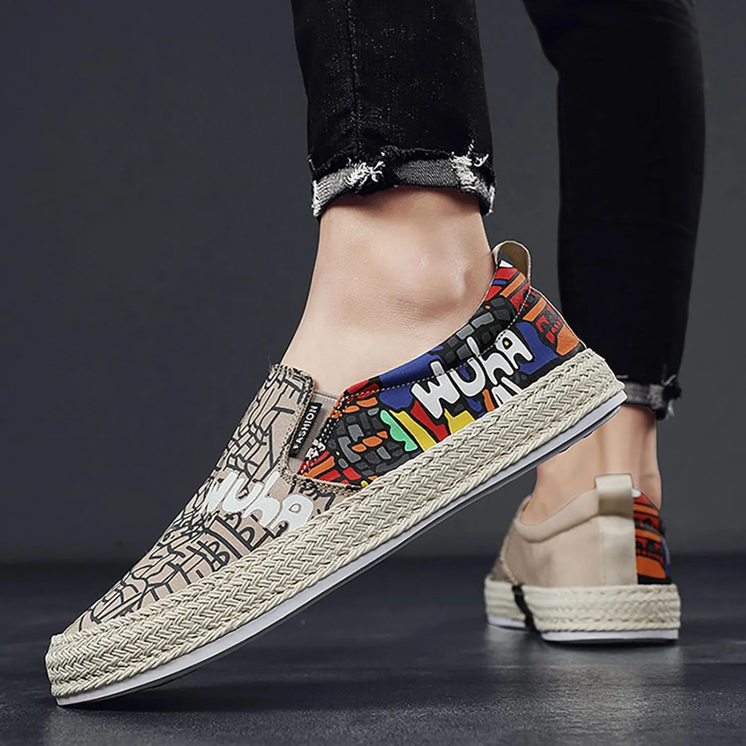 Walking Shoes Tennis Comfortable Canvas Men's Shoes Spring and Breathable Casual Flat Shoe Cover Wearing Linen Casual