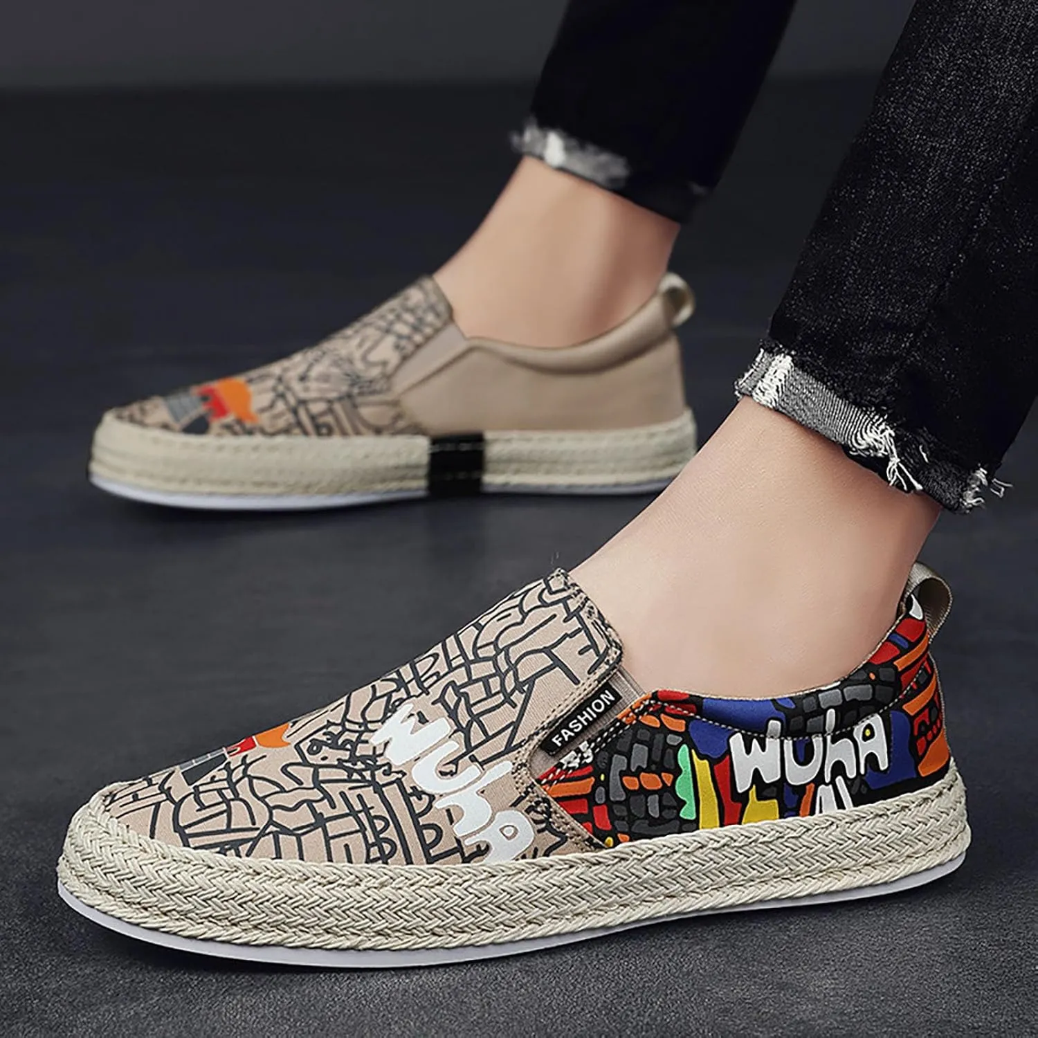 Walking Shoes Tennis Comfortable Canvas Men's Shoes Spring and Breathable Casual Flat Shoe Cover Wearing Linen Casual