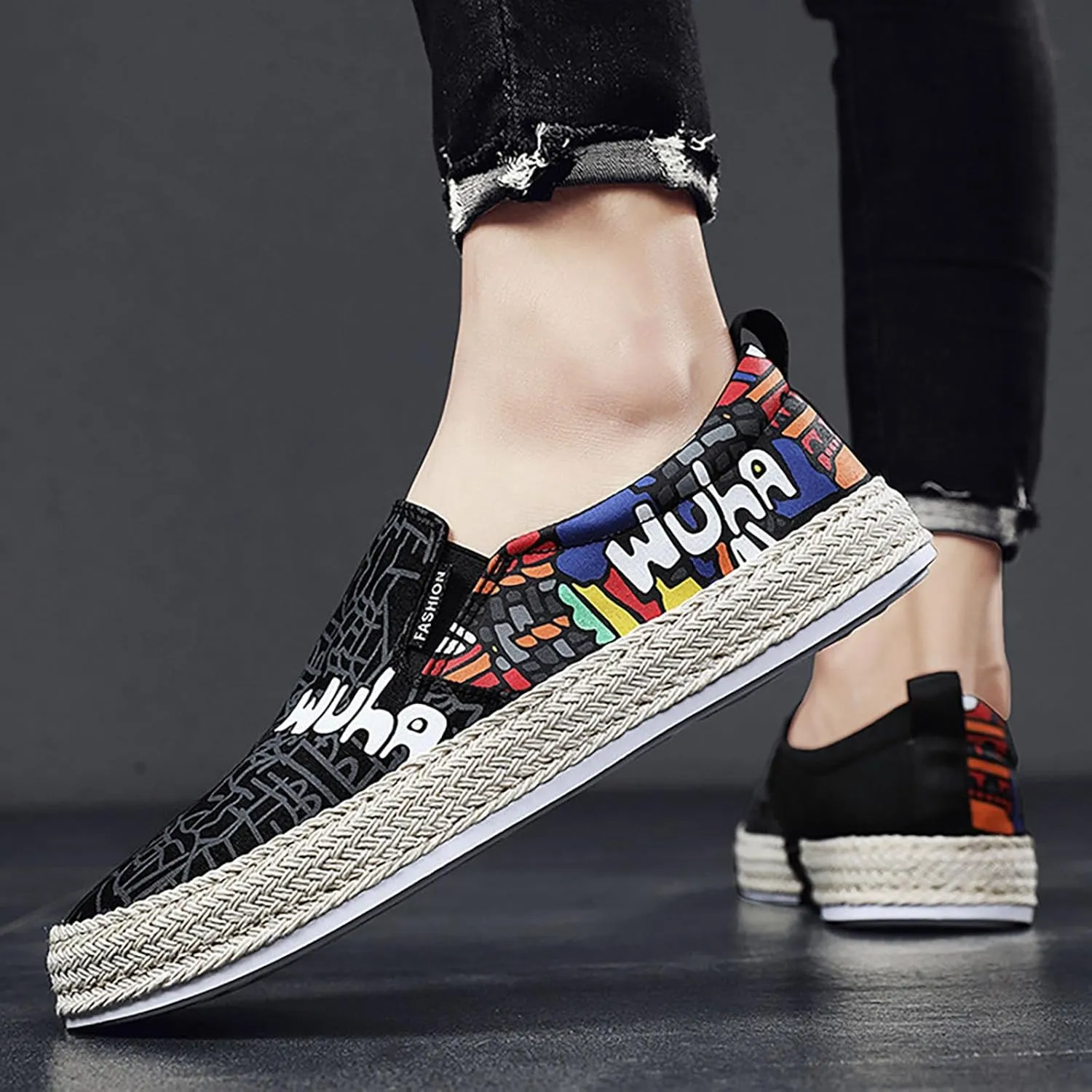 Walking Shoes Tennis Comfortable Canvas Men's Shoes Spring and Breathable Casual Flat Shoe Cover Wearing Linen Casual