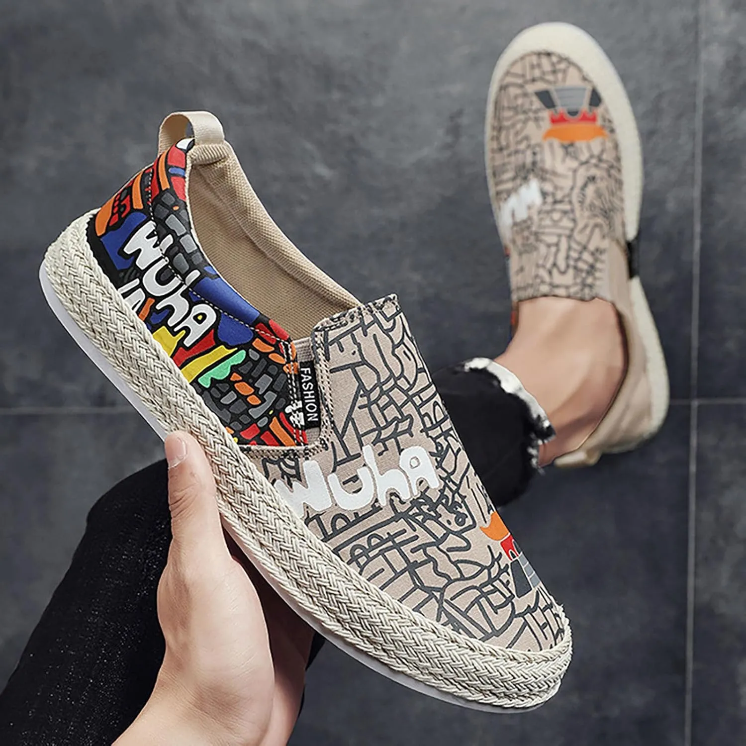 Walking Shoes Tennis Comfortable Canvas Men's Shoes Spring and Breathable Casual Flat Shoe Cover Wearing Linen Casual