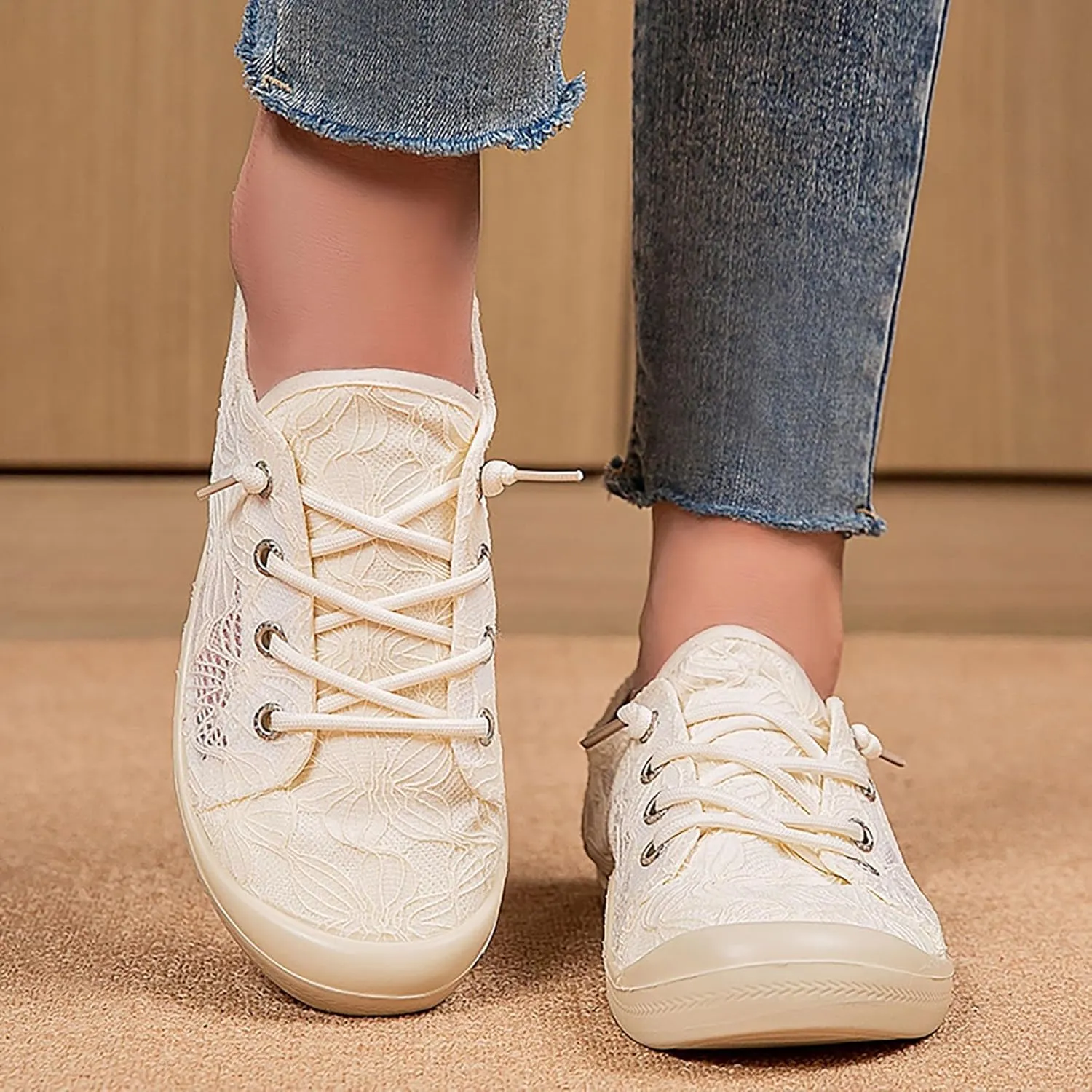 White Sneakers for Women Slip On Canvas Sneaker Low Top Casual Walking Shoes Classic Comfort Lace Fashion Sneakers