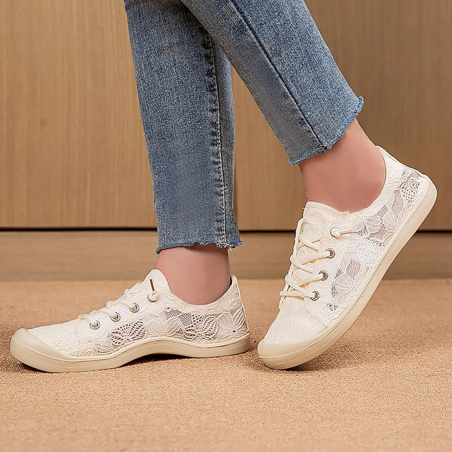 White Sneakers for Women Slip On Canvas Sneaker Low Top Casual Walking Shoes Classic Comfort Lace Fashion Sneakers