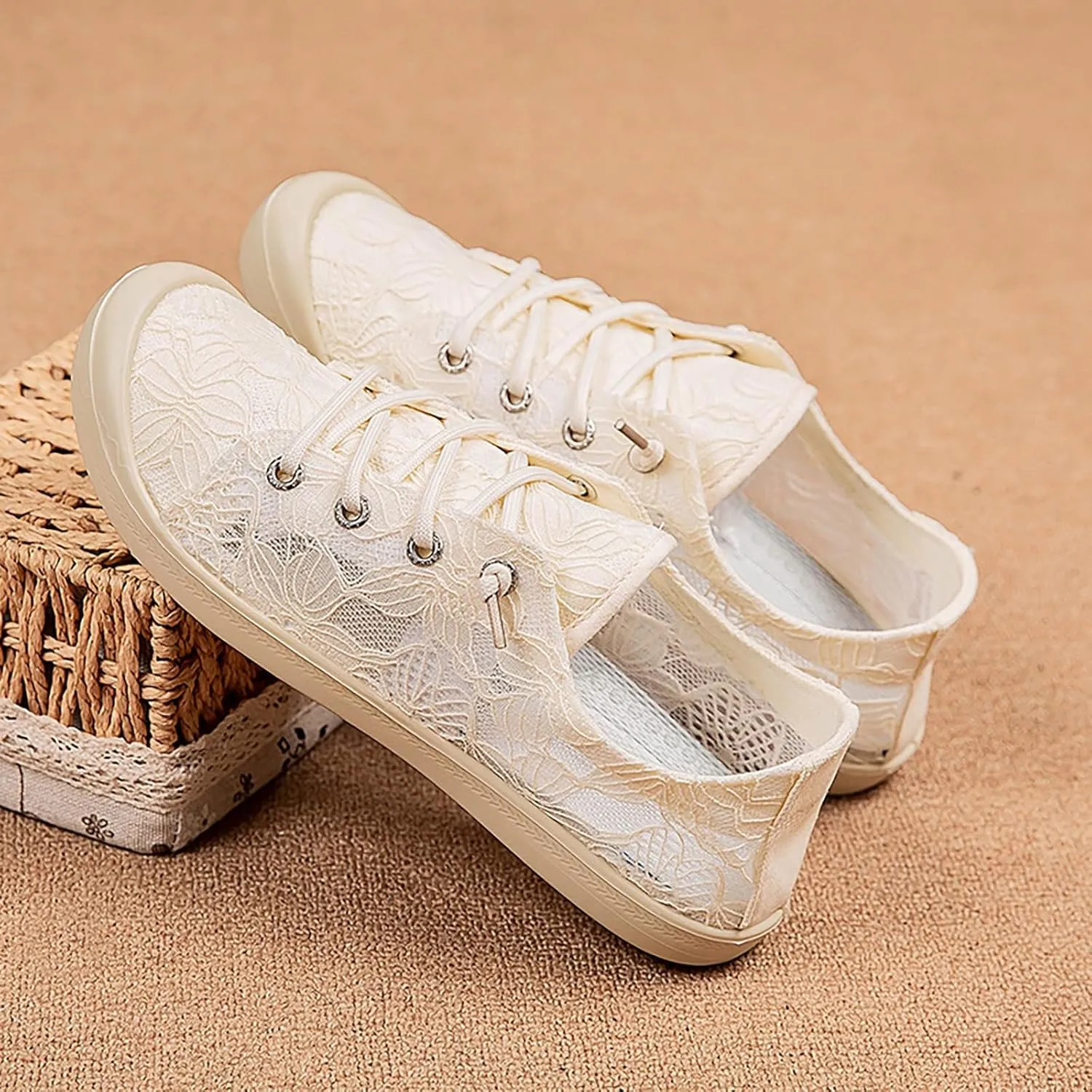 White Sneakers for Women Slip On Canvas Sneaker Low Top Casual Walking Shoes Classic Comfort Lace Fashion Sneakers