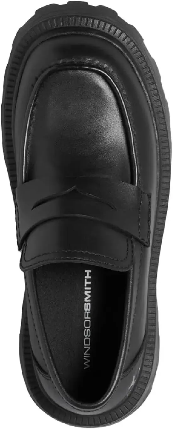 Windsorsmith Womens Black Leather Platform Chunky Loafers Shoes - True