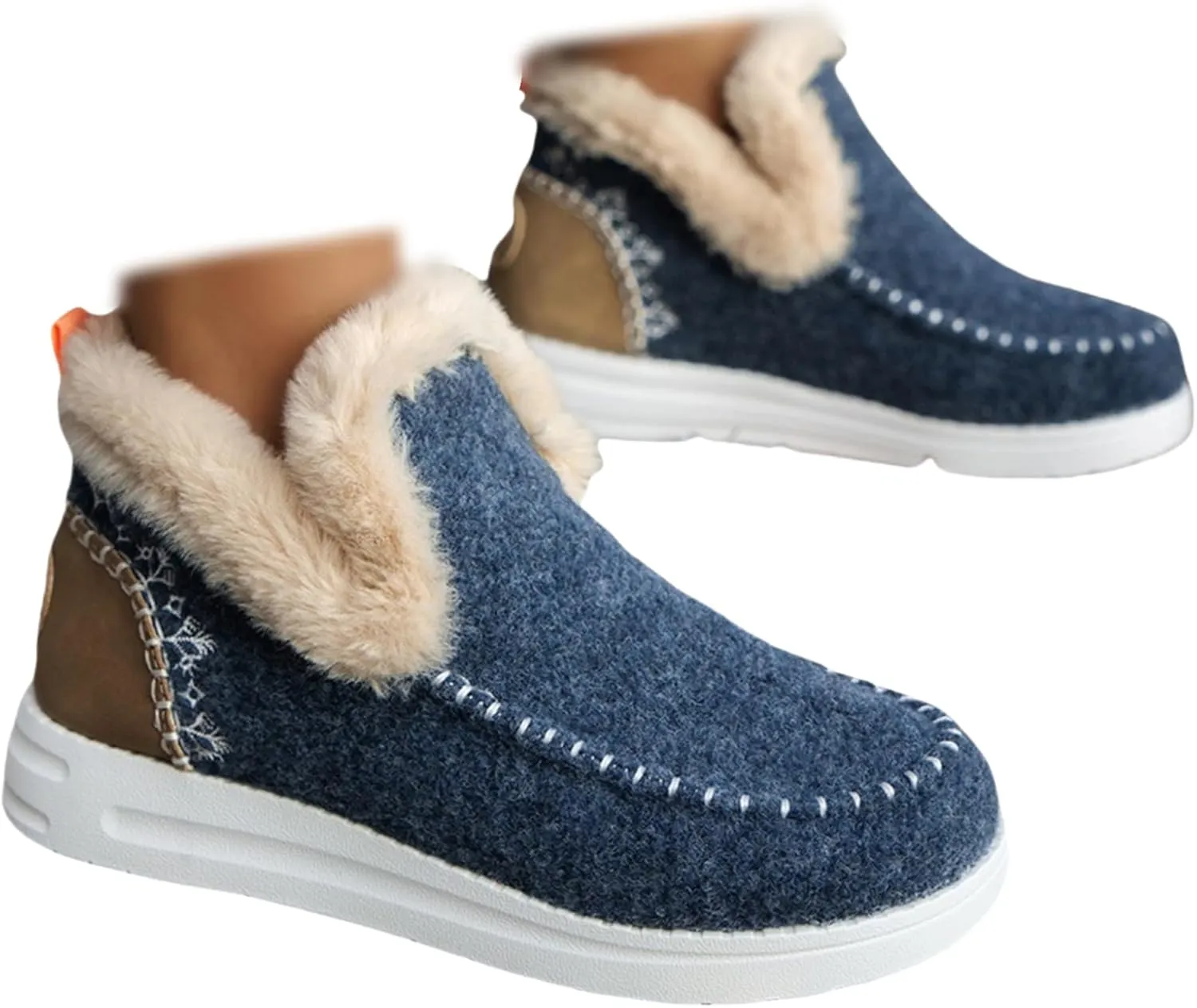 Winter Boots For Women 2024 Dressy Casual Slip-on Warm Loafers Shoes Faux Fur-Lined Comfortable Snow Ankle Boots