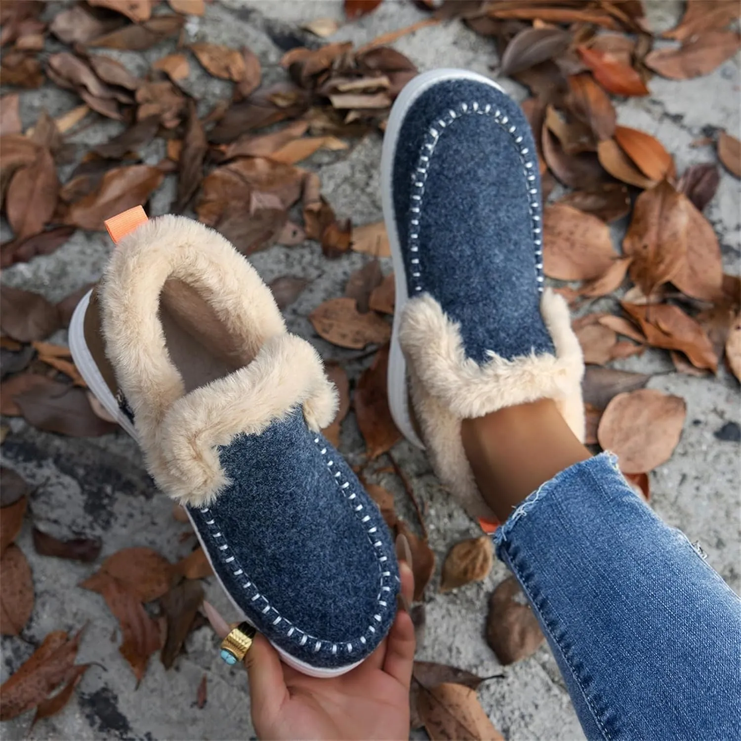 Winter Boots For Women 2024 Dressy Casual Slip-on Warm Loafers Shoes Faux Fur-Lined Comfortable Snow Ankle Boots