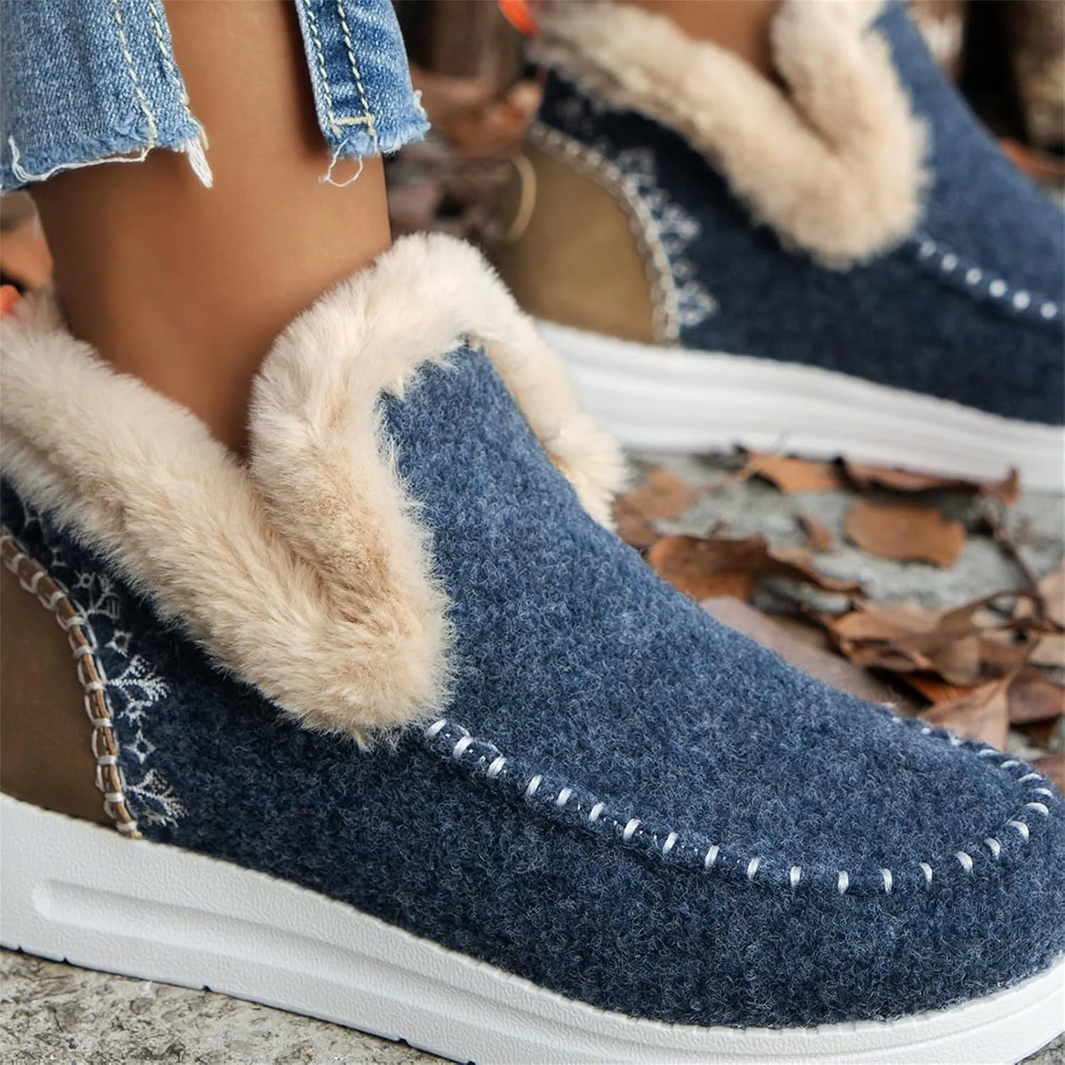 Winter Boots For Women 2024 Dressy Casual Slip-on Warm Loafers Shoes Faux Fur-Lined Comfortable Snow Ankle Boots
