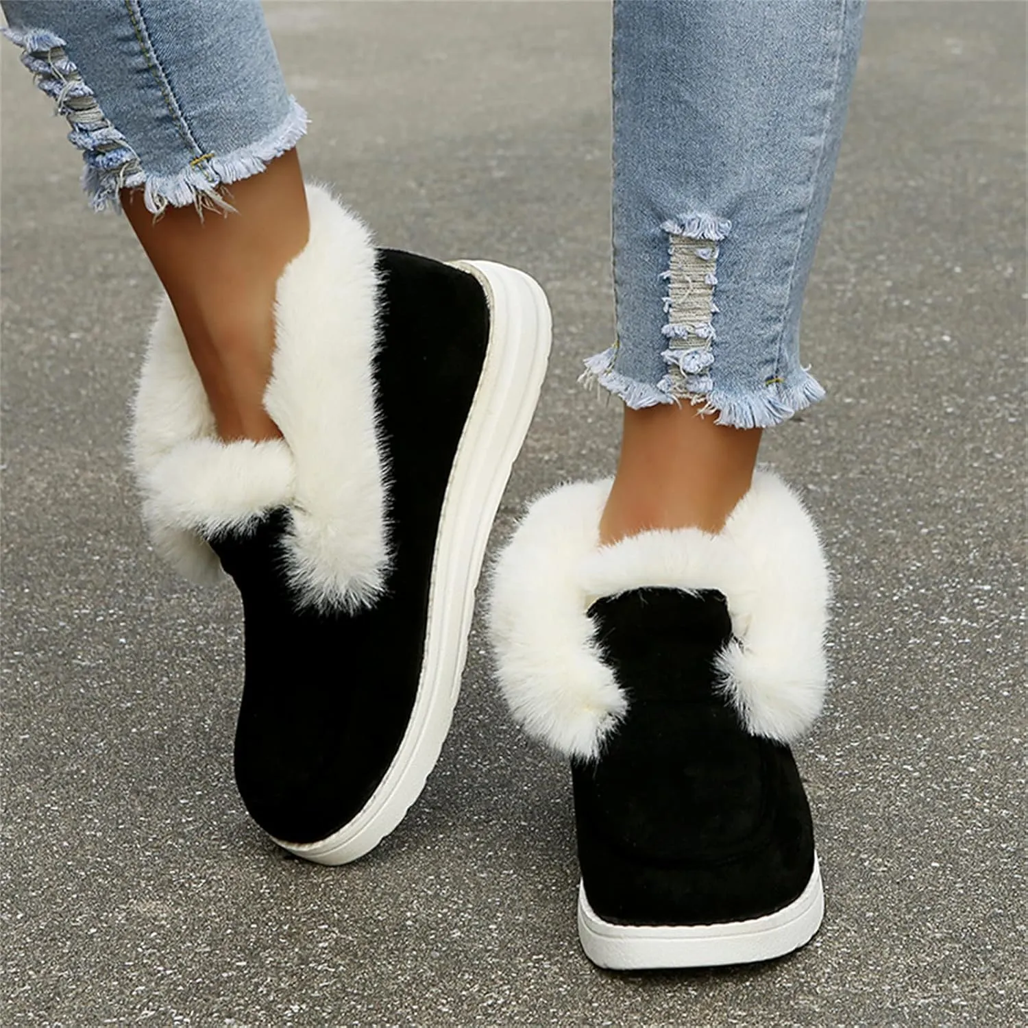 Winter Fashion Boots For Women 2024 Warm Fur Lined Snow Ankle Short Booties Outdoor Comfortable Slip On Loafers Shoes