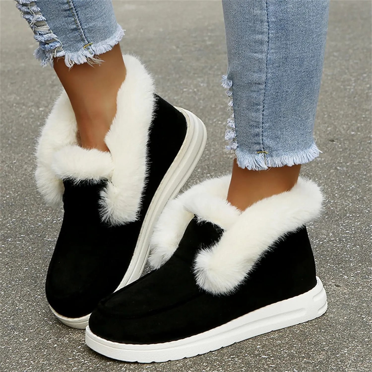 Winter Fashion Boots For Women 2024 Warm Fur Lined Snow Ankle Short Booties Outdoor Comfortable Slip On Loafers Shoes