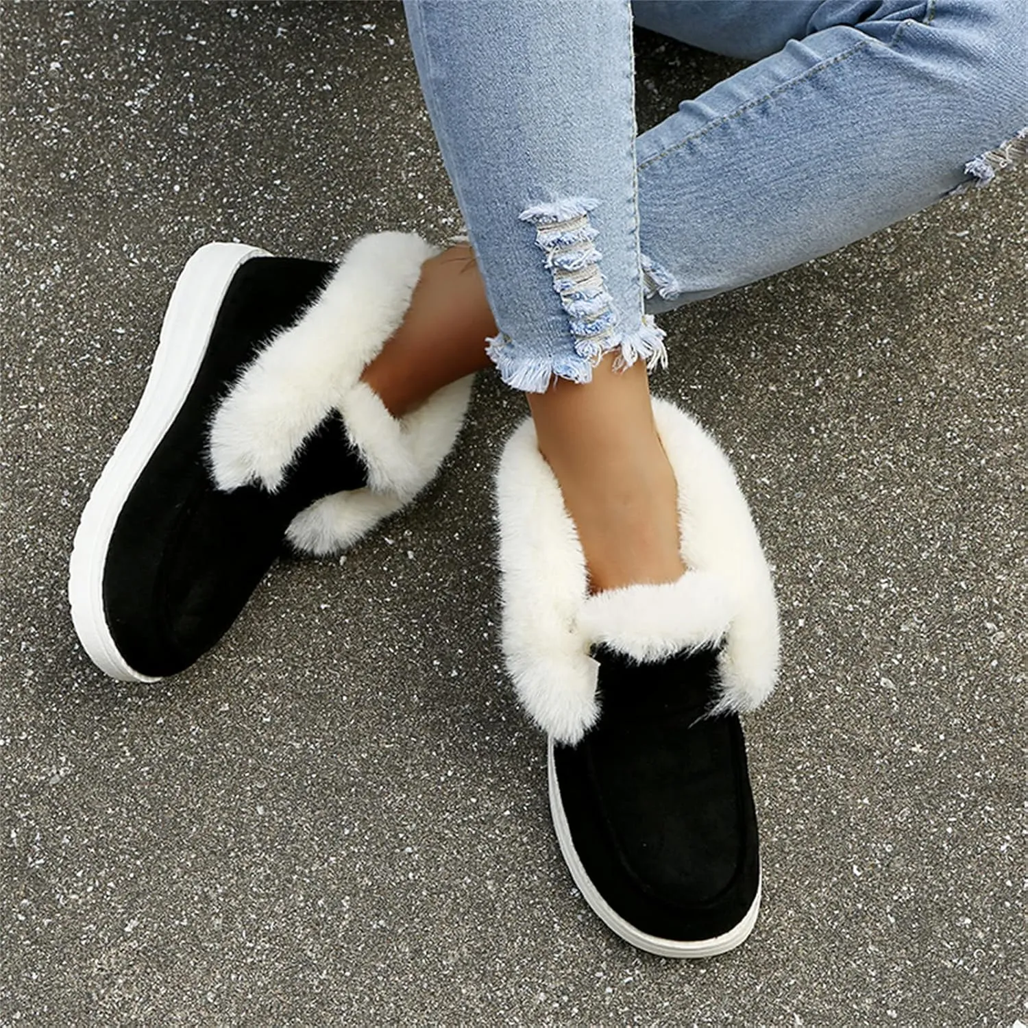 Winter Fashion Boots For Women 2024 Warm Fur Lined Snow Ankle Short Booties Outdoor Comfortable Slip On Loafers Shoes