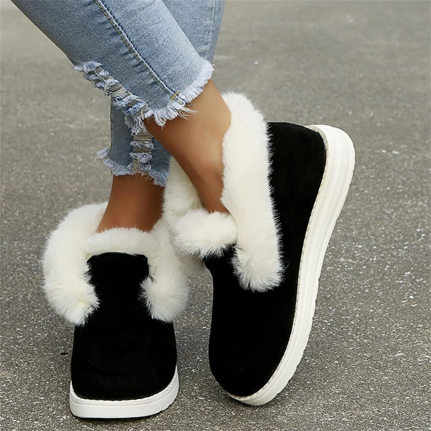 Winter Fashion Boots For Women 2024 Warm Fur Lined Snow Ankle Short Booties Outdoor Comfortable Slip On Loafers Shoes