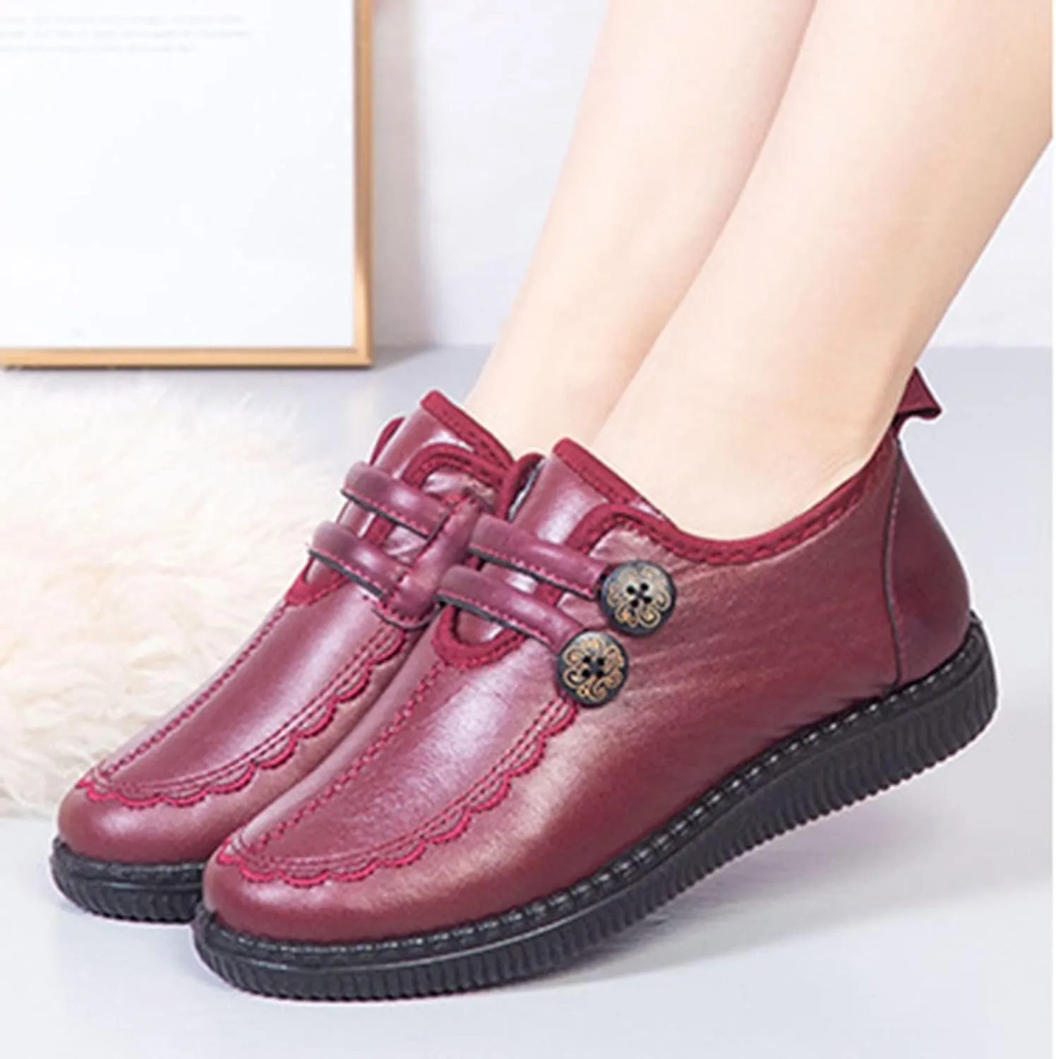 Winter Snow Boots for Women - Women's Ankle Boots Arch Support Wide Width Winter Boot WaterProof Outdoor Shoes Retro Faux Leather Fur Lined Short Boots Slip On Loafers for Women Ladies