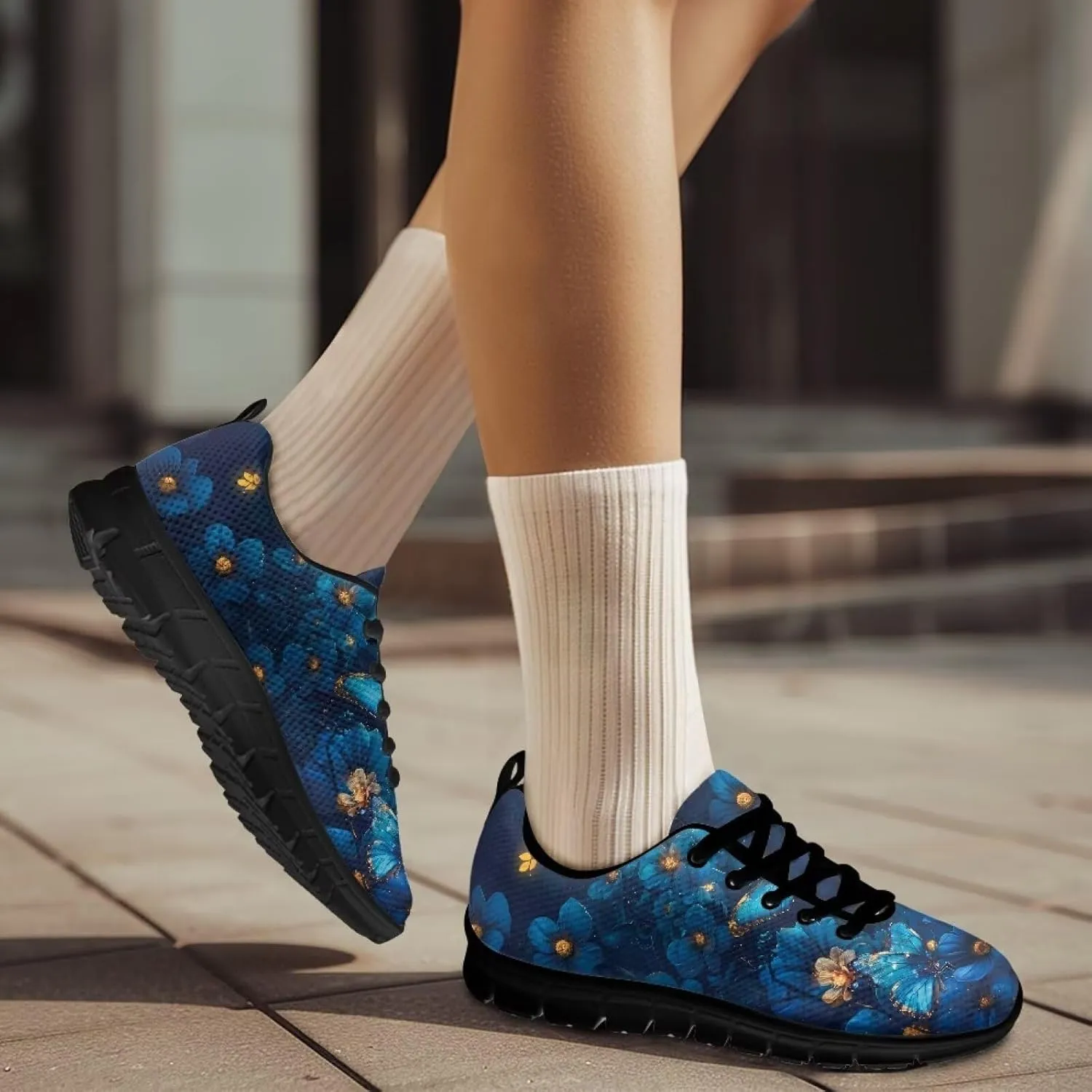 Women Cushioned Running Shoe Outdoor Fashion Sneakers Low Top Casual Comfortable Shoes for Workout US 5-12 Black Sole