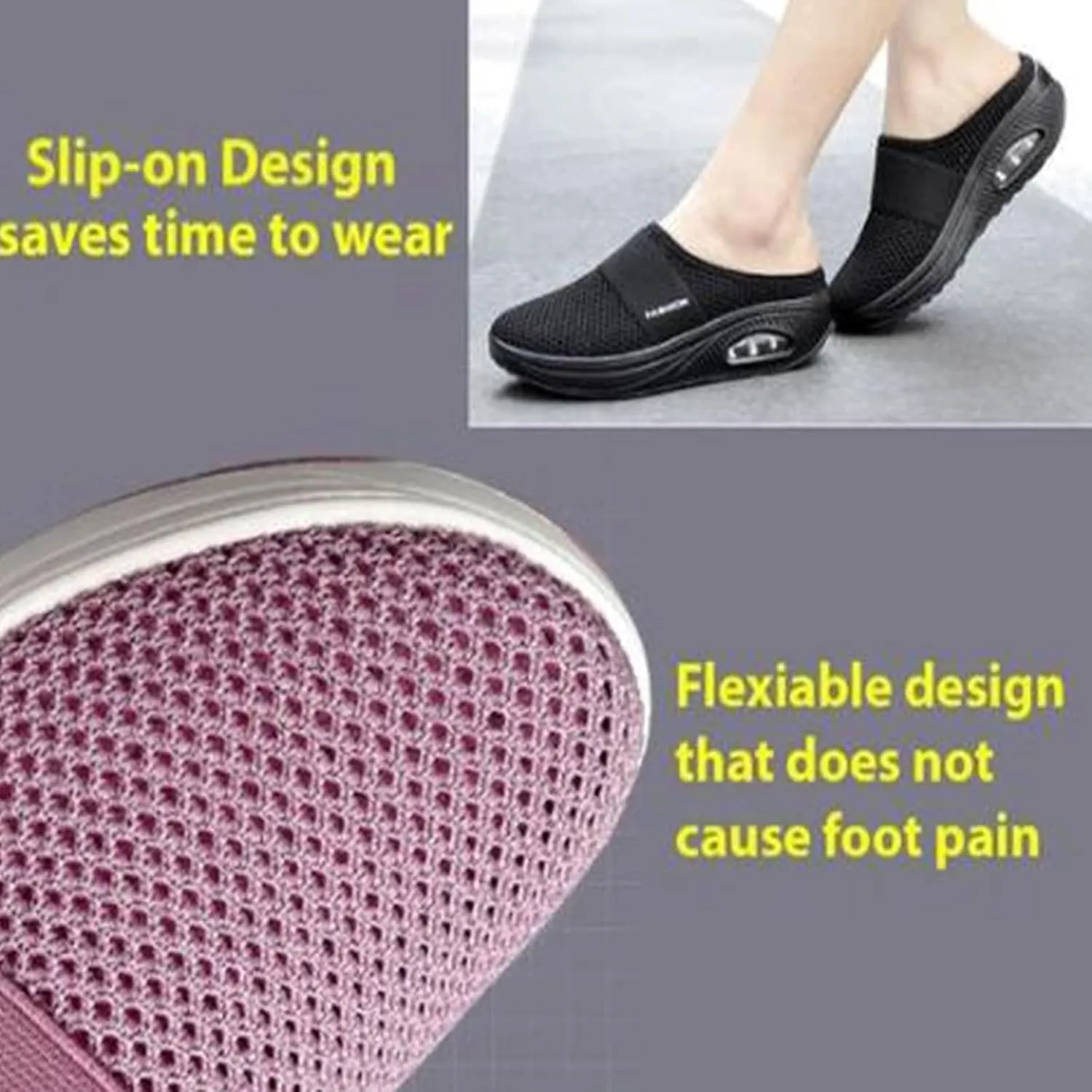 Women's Air Cushioned Arch Support Walking Shoes Mesh Orthopedic Diabetic Slippers Summer Slip-On Mule Sneakers Breathable Slippers Closed Toe Slides Outdoor Going Out Lounge