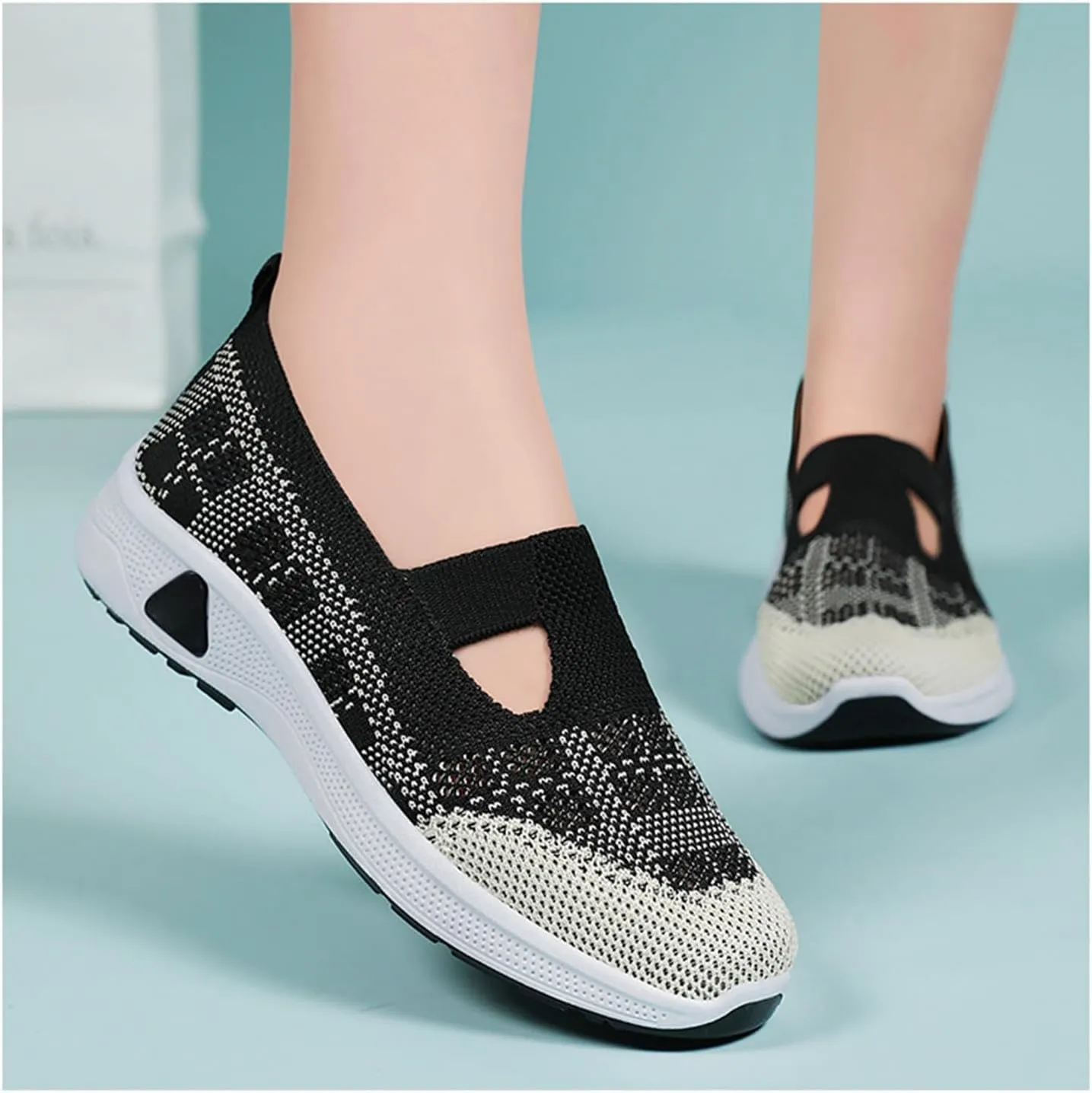 Womens Athletic Hiking Woven Orthopedic Breathable Barefoot Hands Free Slip in Sock Sneakers Mesh Trainers Comfortable Casual Air Cushion Walking Running Jogging Trave Shoes