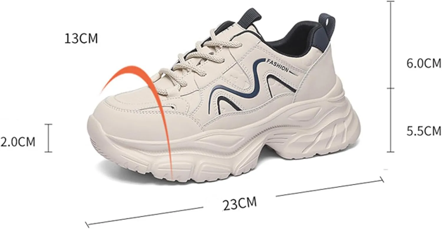 Women's Chunky Platform Sneakers - Fashionable and Comfortable Casual Trainers with Breathable Leather, Lightweight and Perfect for Running,Apricot-39