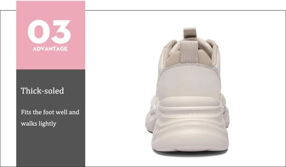 Women's Chunky Platform Sneakers - Fashionable and Comfortable Casual Trainers with Breathable Leather, Lightweight and Perfect for Running,Apricot-39