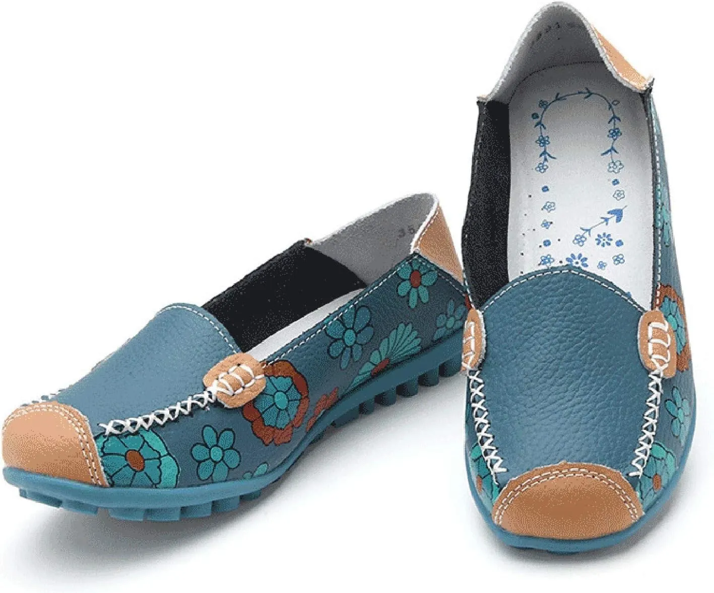 Women's Loafer Shoes Printed Leather Walking Casual Loafers Women's Shoes Comfortable Flat Casual