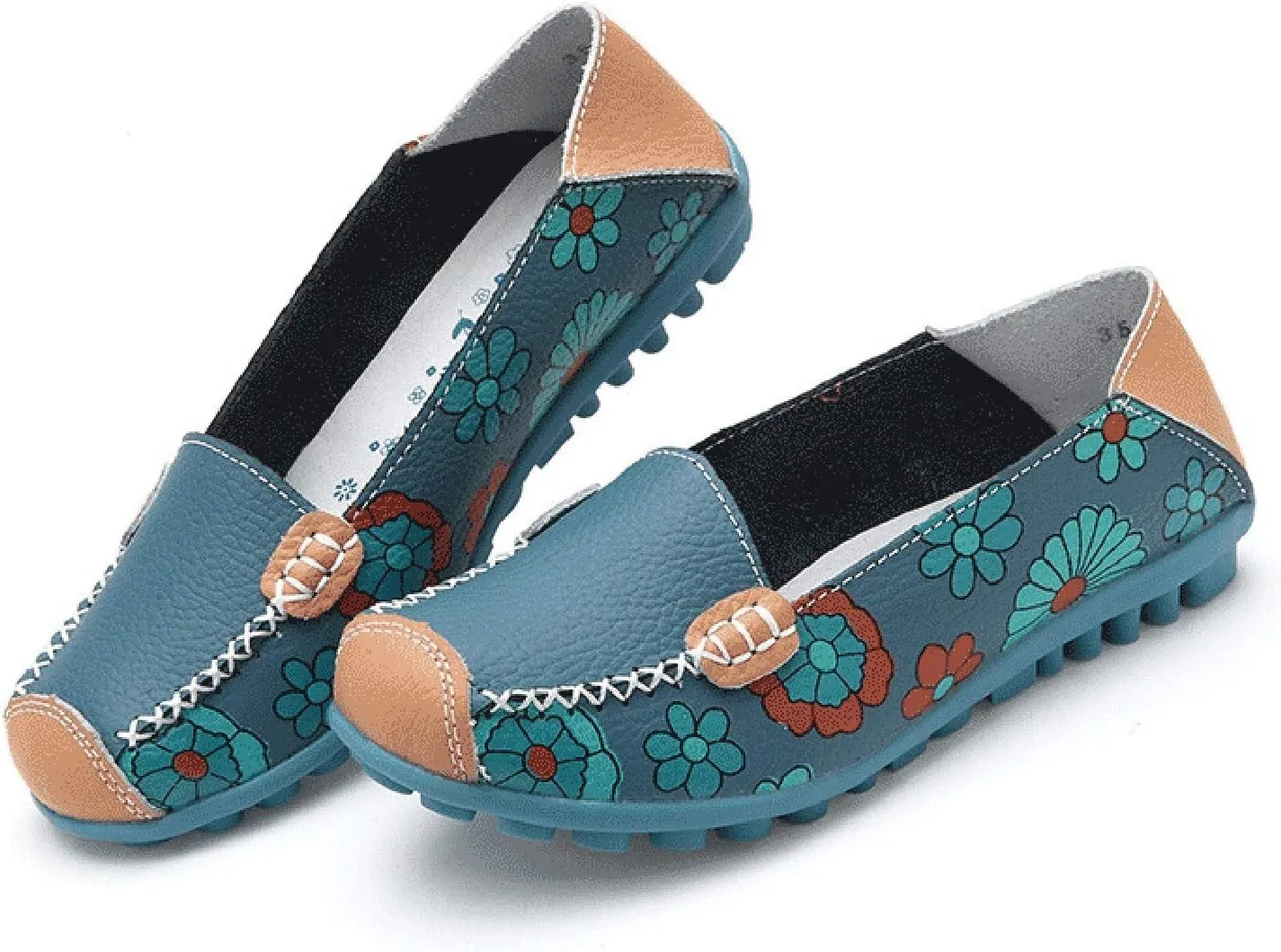 Women's Loafer Shoes Printed Leather Walking Casual Loafers Women's Shoes Comfortable Flat Casual