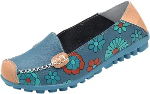 Women's Loafer Shoes Printed Leather Walking Casual Loafers Women's Shoes Comfortable Flat Casual