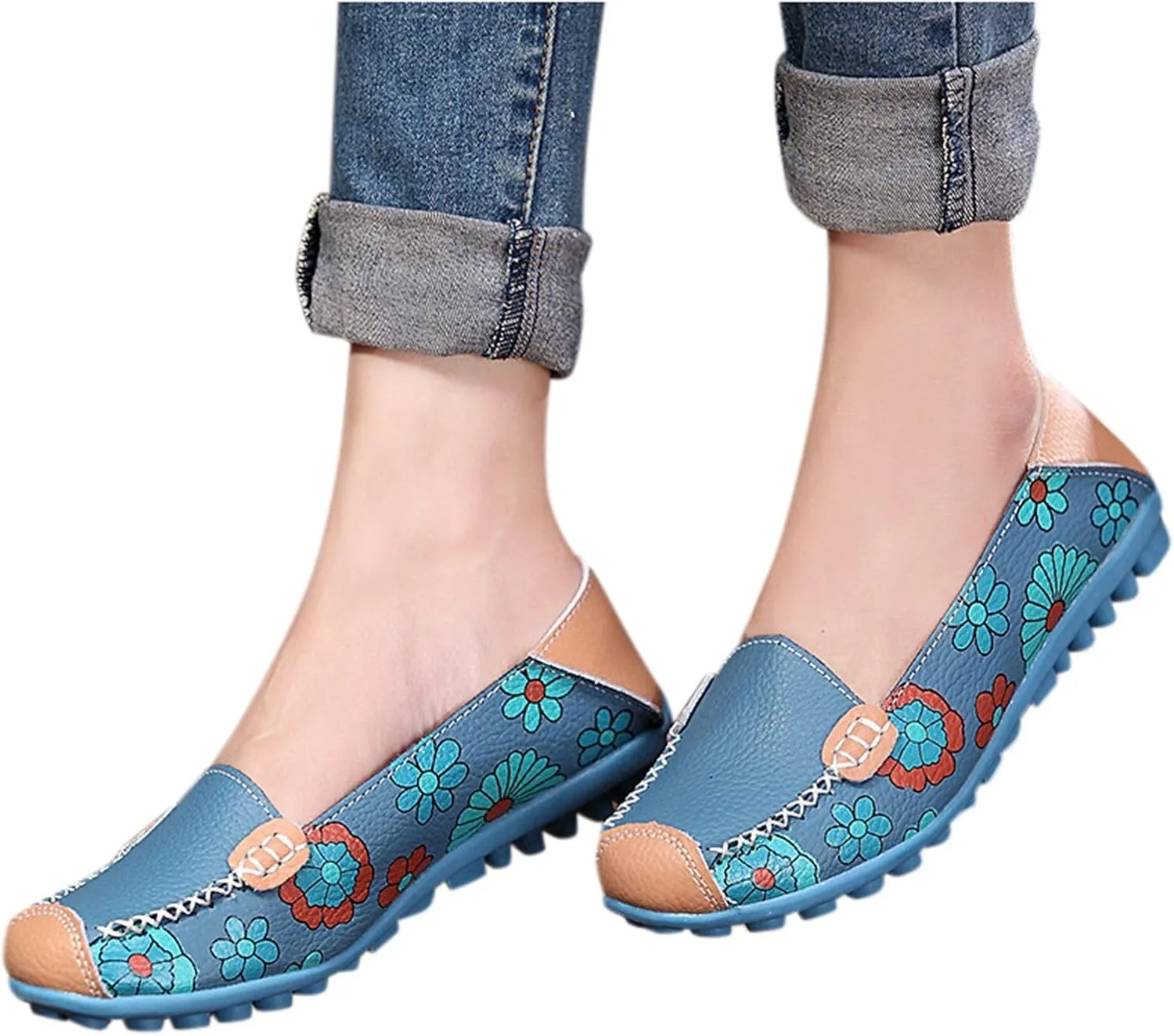 Women's Loafer Shoes Printed Leather Walking Casual Loafers Women's Shoes Comfortable Flat Casual