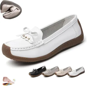 Women's Orthopedic Loafers in Breathable Leather, Wide Fit Leather Loafers Comfort Walking Moccasins Casual Slip-On Flat Shoes